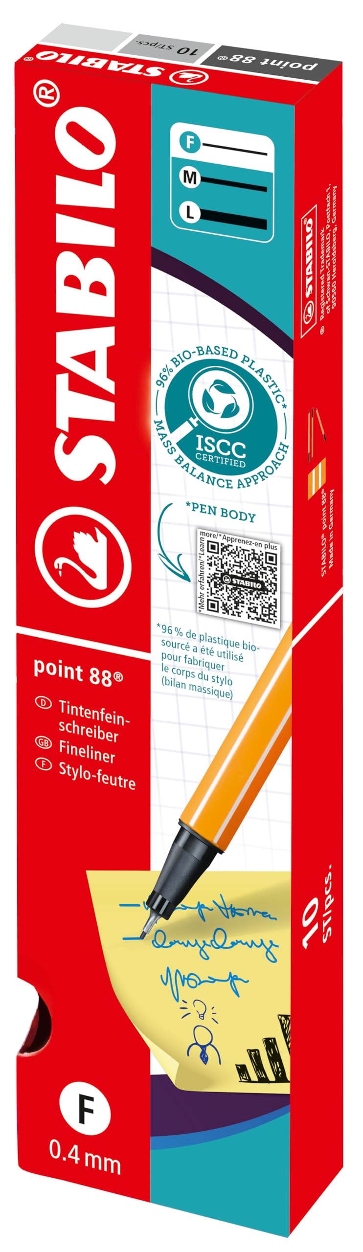 STABILO Point 88 Fineliner - 0.4mm Fine Point | Box of 10 Black Pens 8