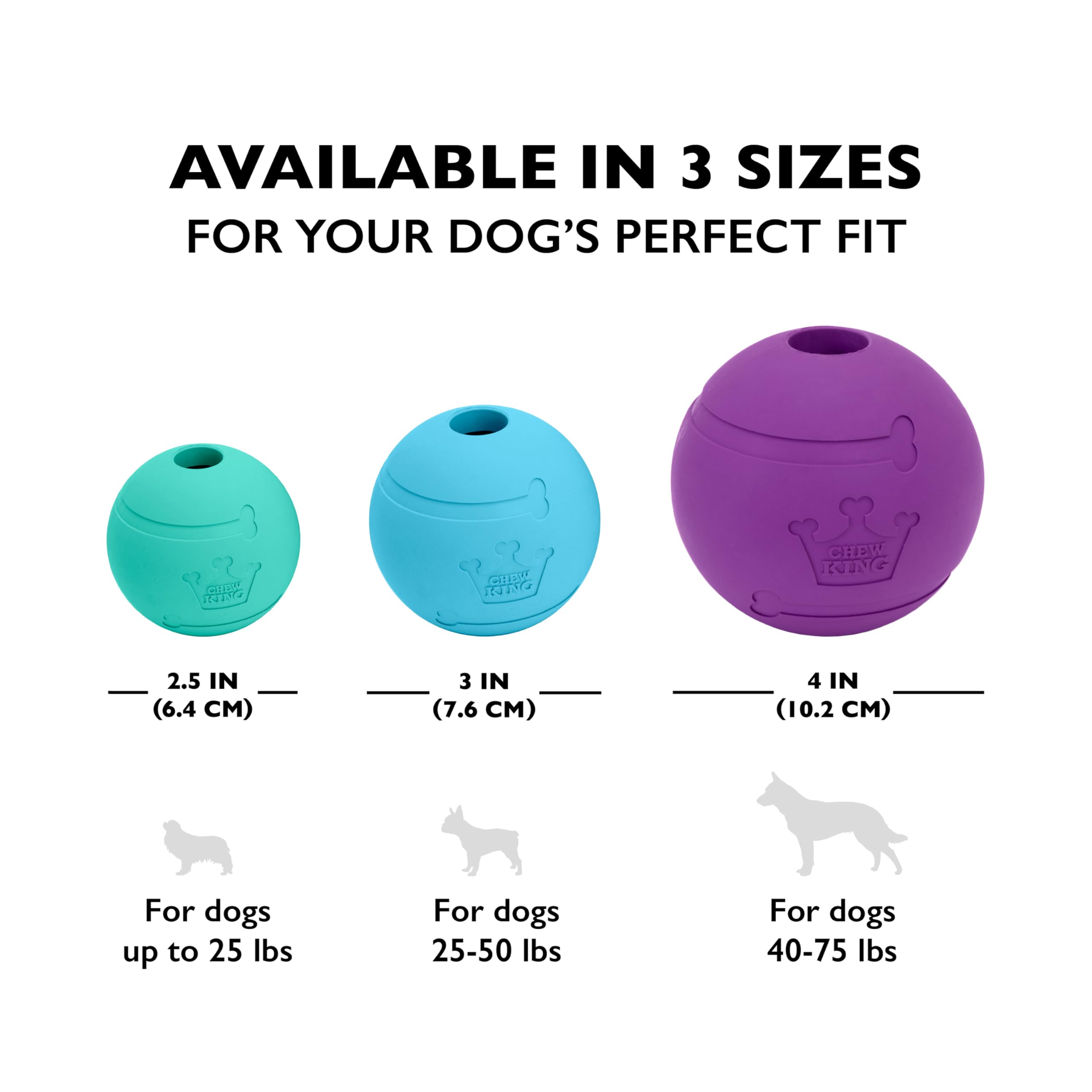 Chew King Extremely Durable Natural Rubber Fetch Balls - 3 Inch, 3 Count