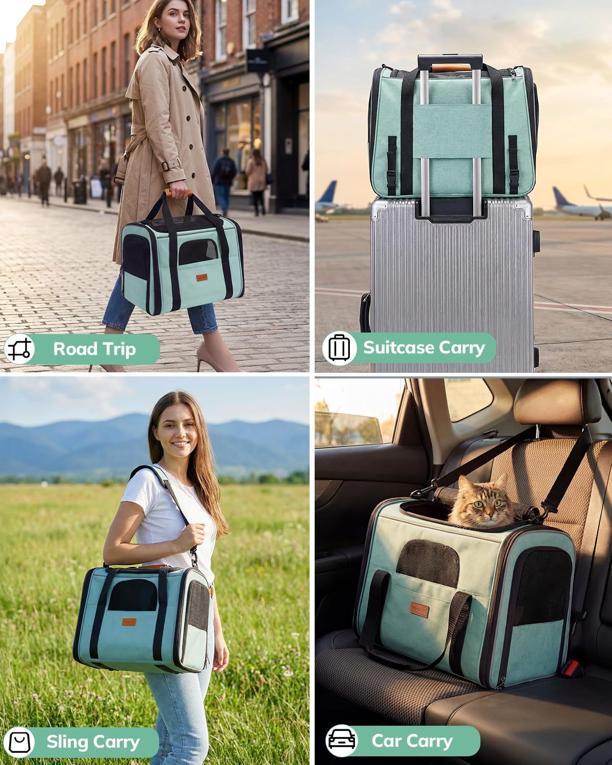 Morpilot Soft-Sided Pet Carrier - Airline Approved, Breathable, Turquoise | 47x32x36cm 3