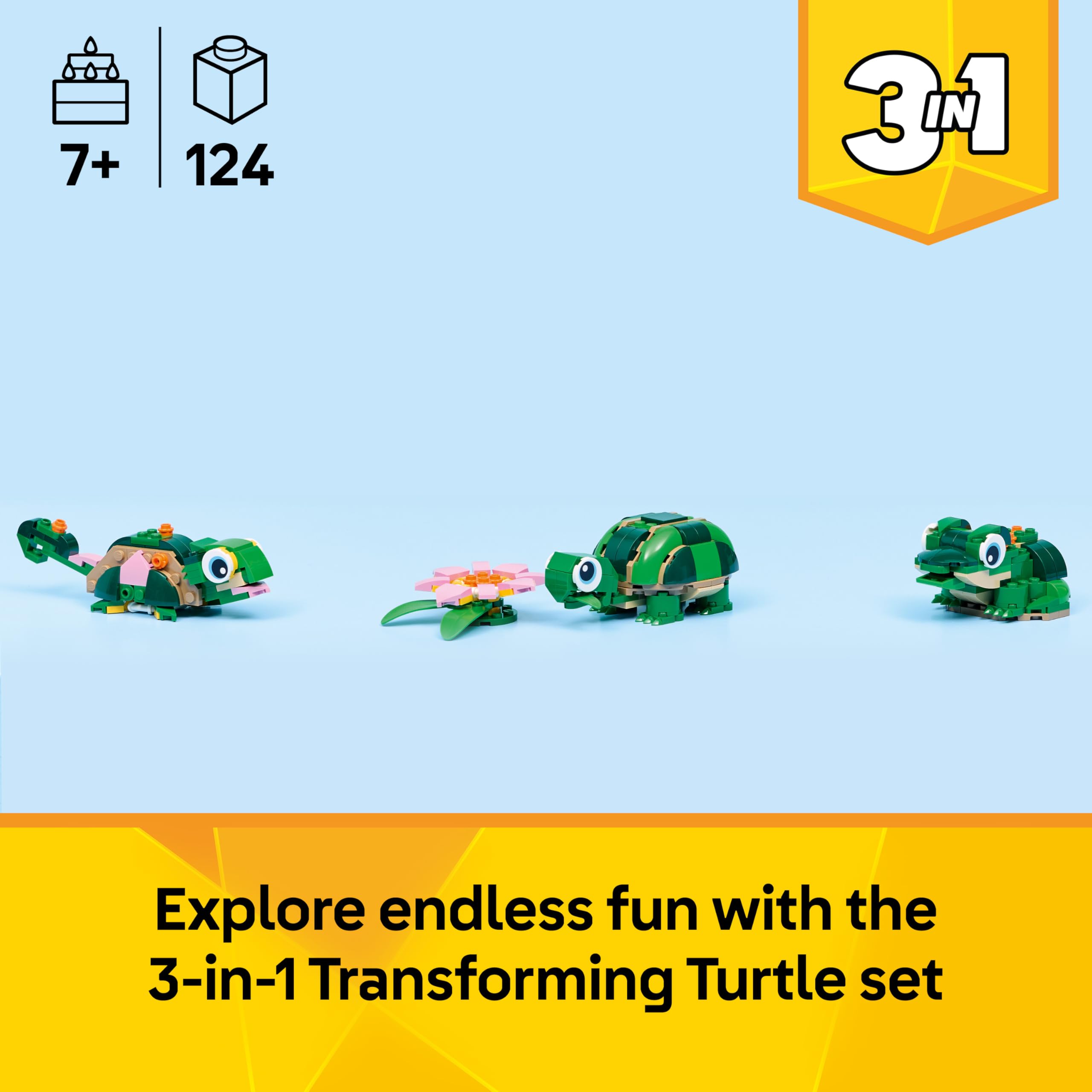 LEGO Creator 3in1 Turtle with a Water Lily Flower Toy - Animal Figure Trans 3