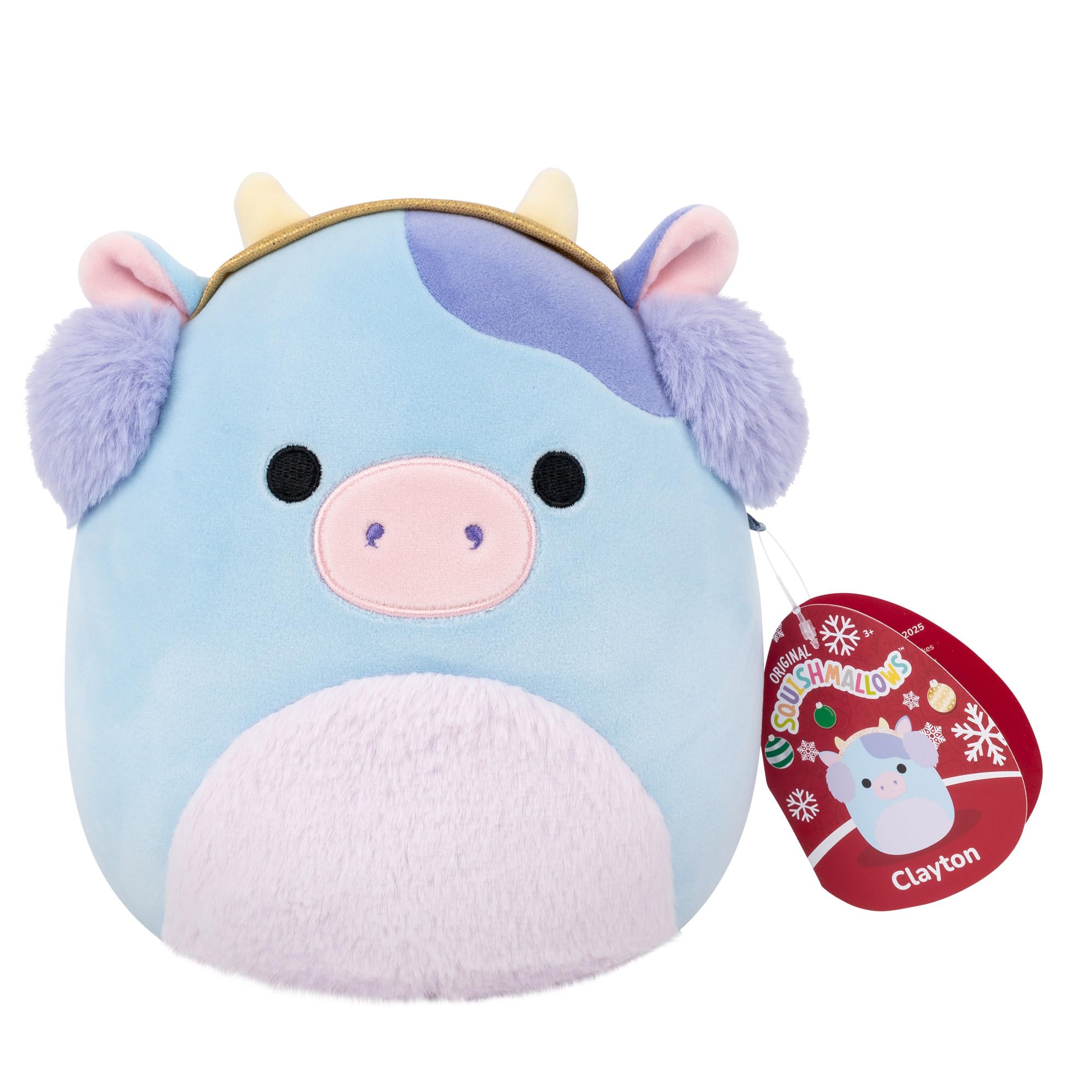 Squishmallows Clayton the Blue Cow with Earmuffs - 7.5-Inch Plush Toy for Ages 3+