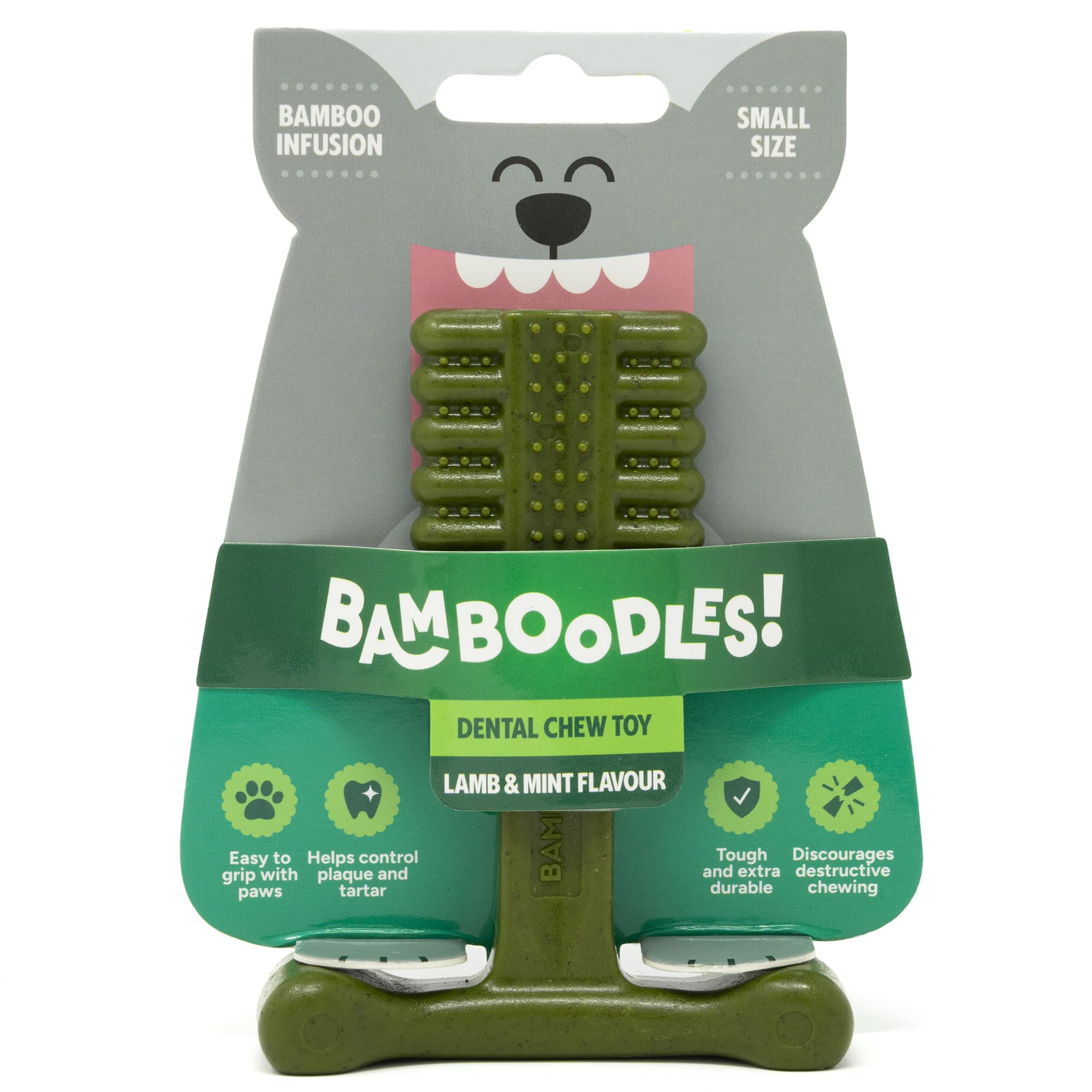 Bamboodles T-Bone Dog Chew Toy - Small Size | Mint & Lamb Flavor | Durable Natural Materials