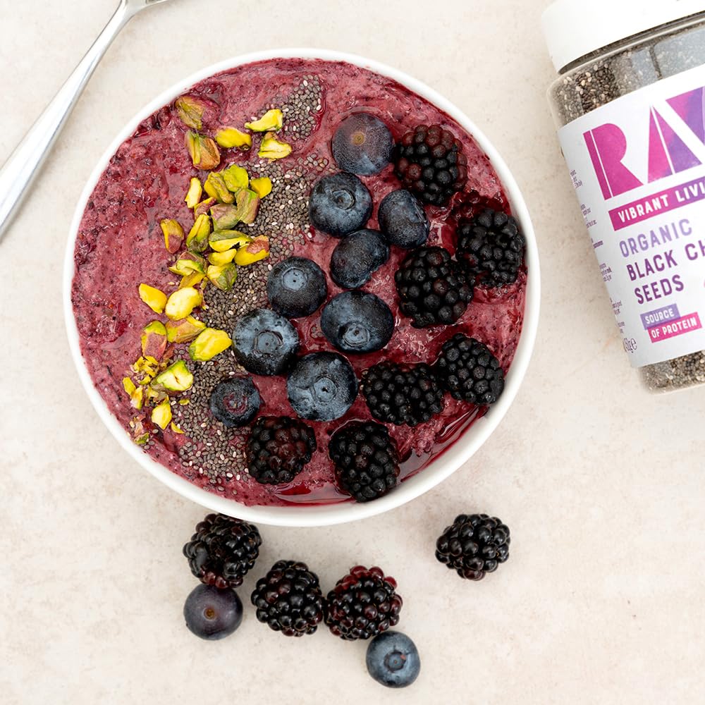 Raw Vibrant Living Organic Black Chia Seeds - High Fibre & Protein | 450g