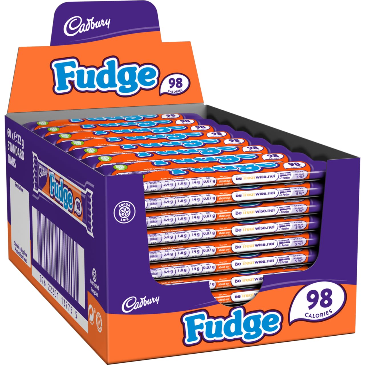 Cadbury Fudge Chocolate Bar 22g (Pack of 60) - Milk Chocolate Covered Fudge 6