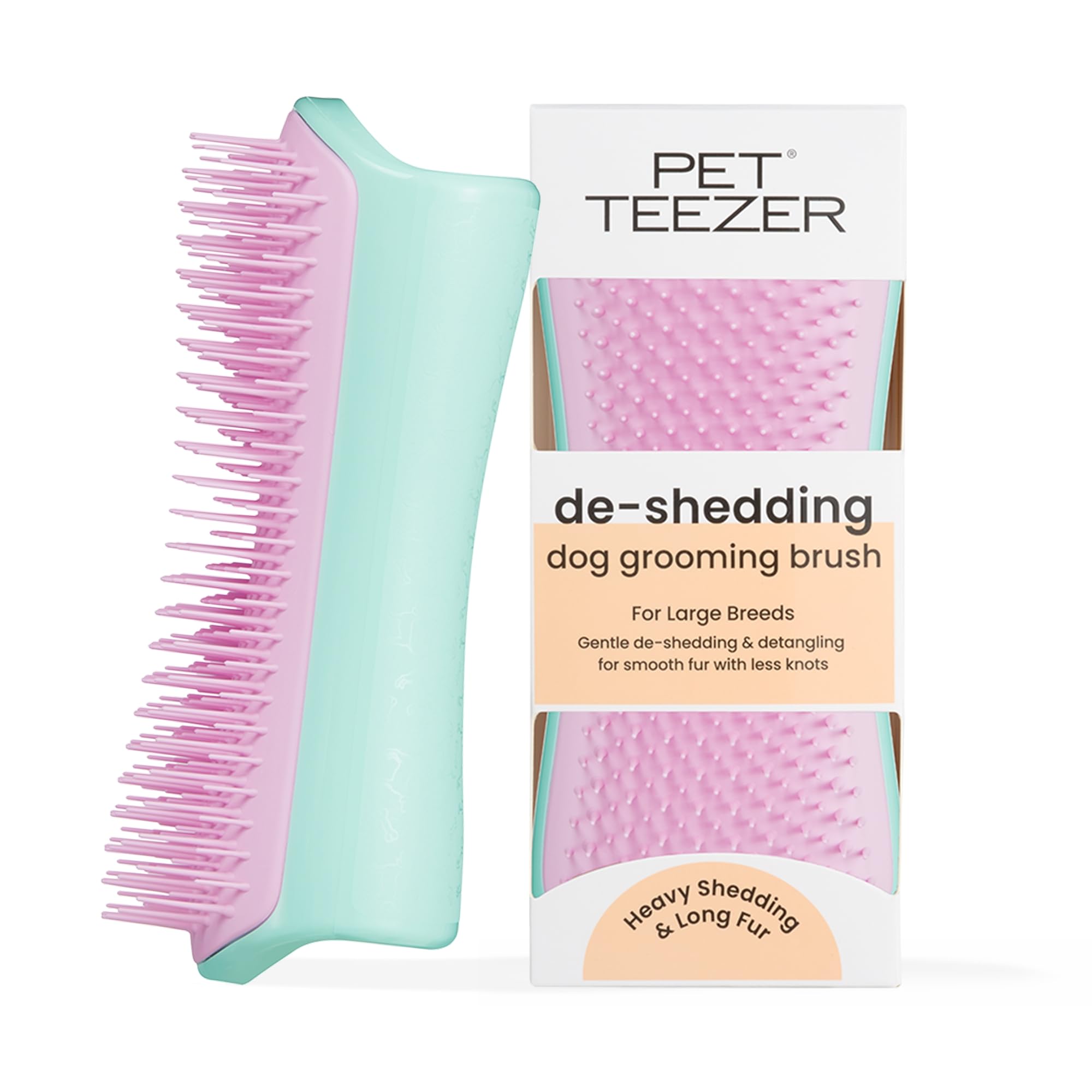Tangle Teezer Pet Teezer De-Shedding Grooming Brush - Large, Mint & Pink | Dual-Tier Technology