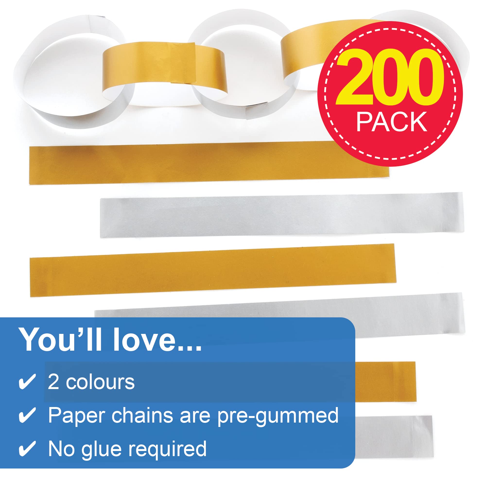 Baker Ross Gold and Silver Metallic Paper Chains - 200-Pack Craft Supplies 5