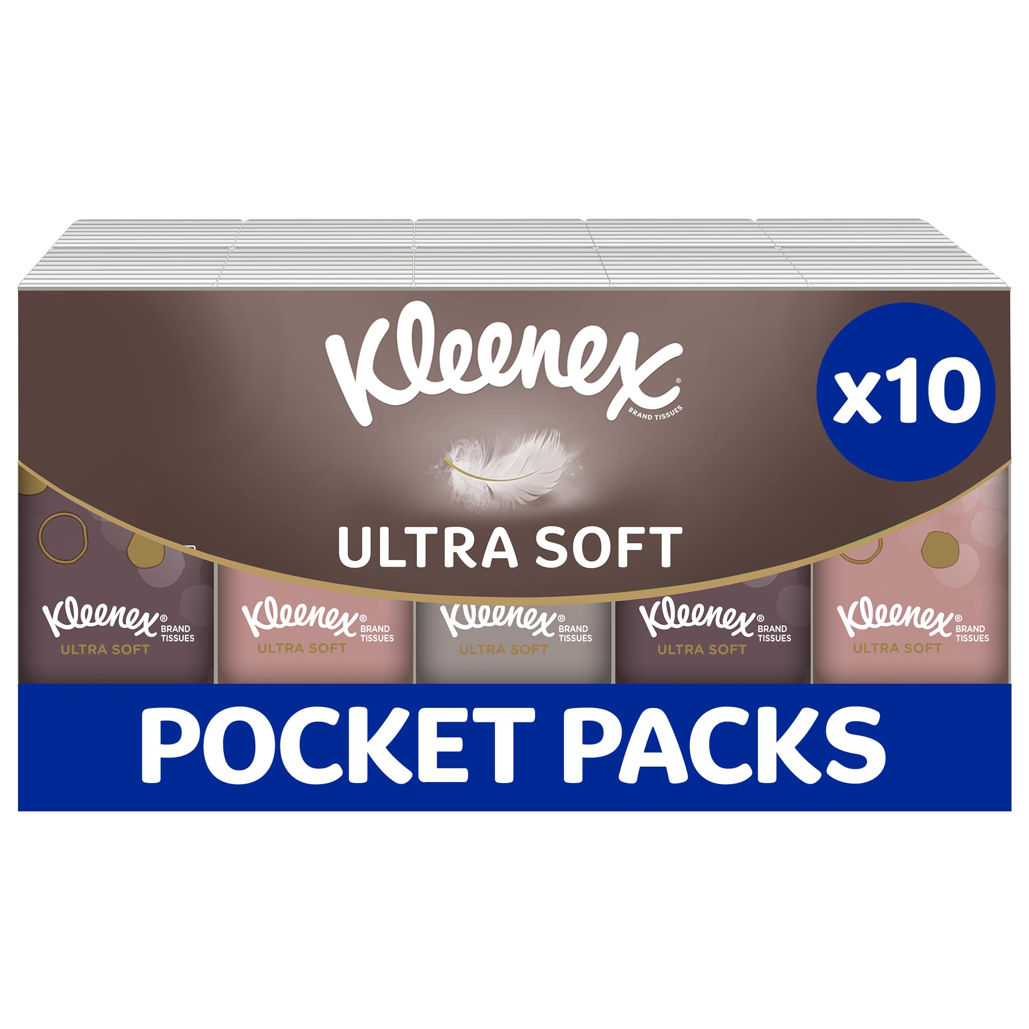 Kleenex Ultra Soft Pocket Tissues - 10 Packs of 7 Sheets | Gentle & Silky
