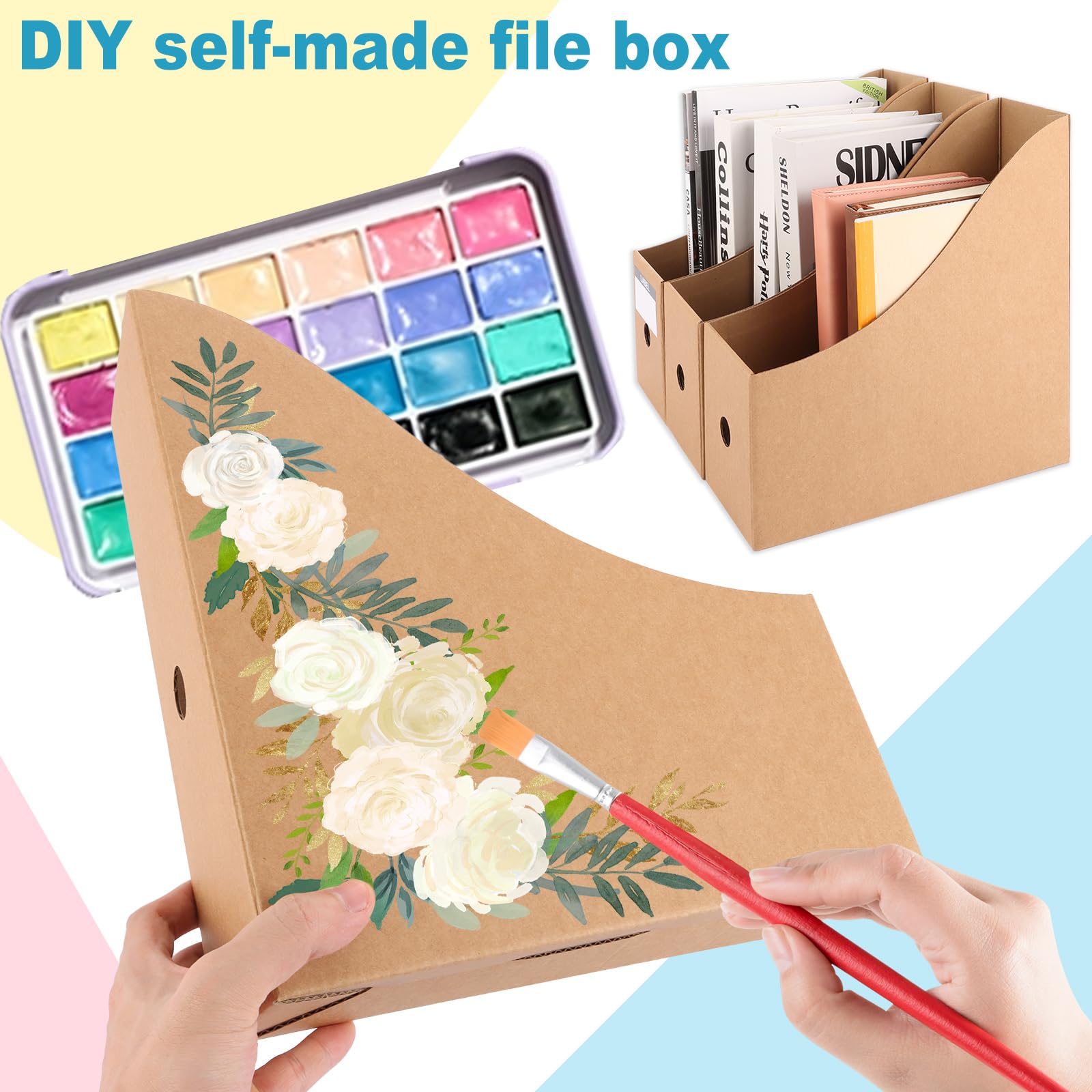 ASelected 10 Pcs Magazine File Holders - Premium Cardboard, Cowhide Color | 26x27x9cm 3