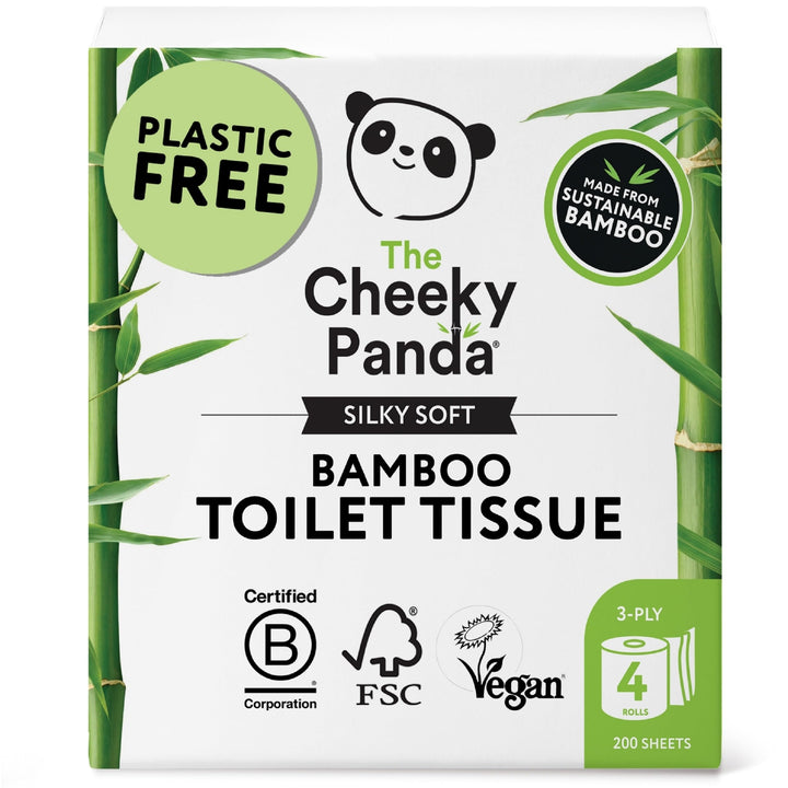 The Cheeky Panda - Bamboo Toilet Tissue Paper (Pack of 4 Rolls, 3-Ply, 200 Sheets)
