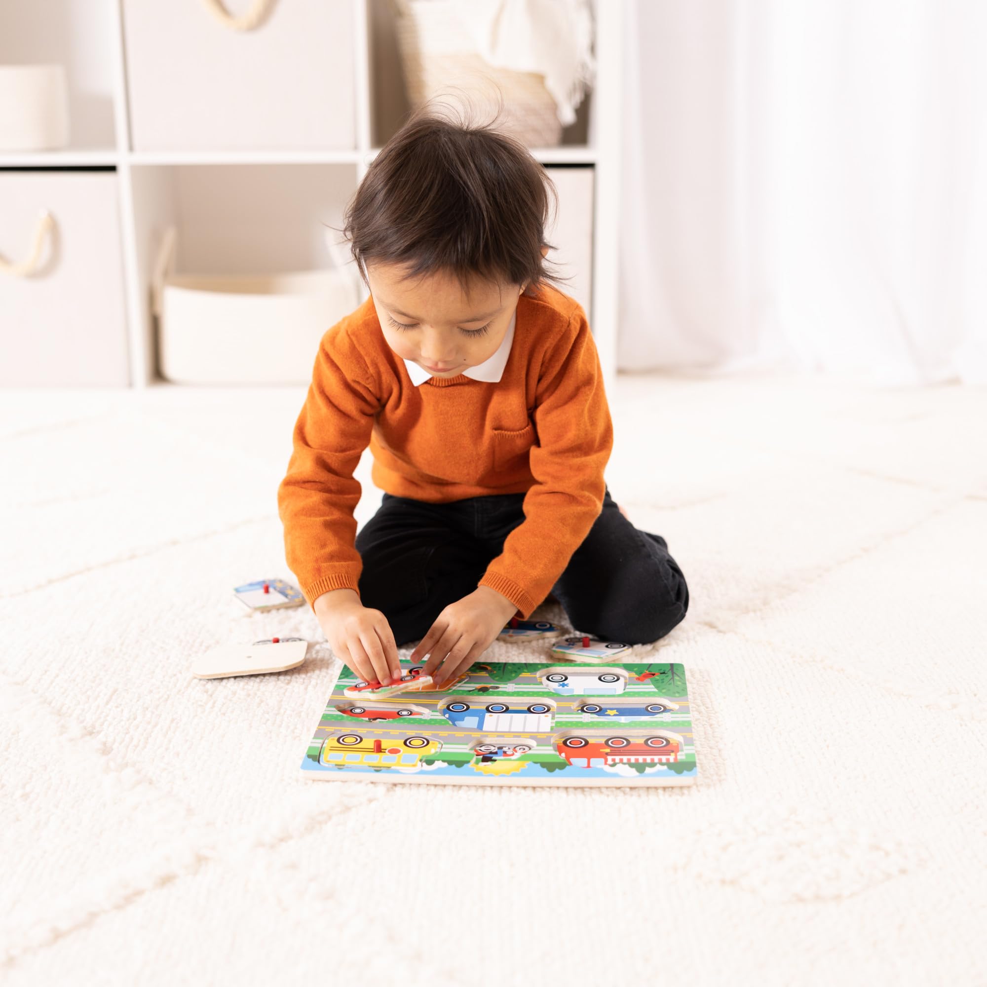 Melissa & Doug Vehicles Wooden Peg Puzzle - 8-Piece Educational Toy for Toddlers 2+ 12