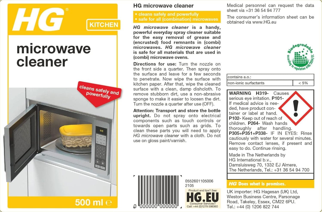HG Microwave Cleaner Spray 500ml - Fast-Acting Degreaser for Grease & Caked-On Food