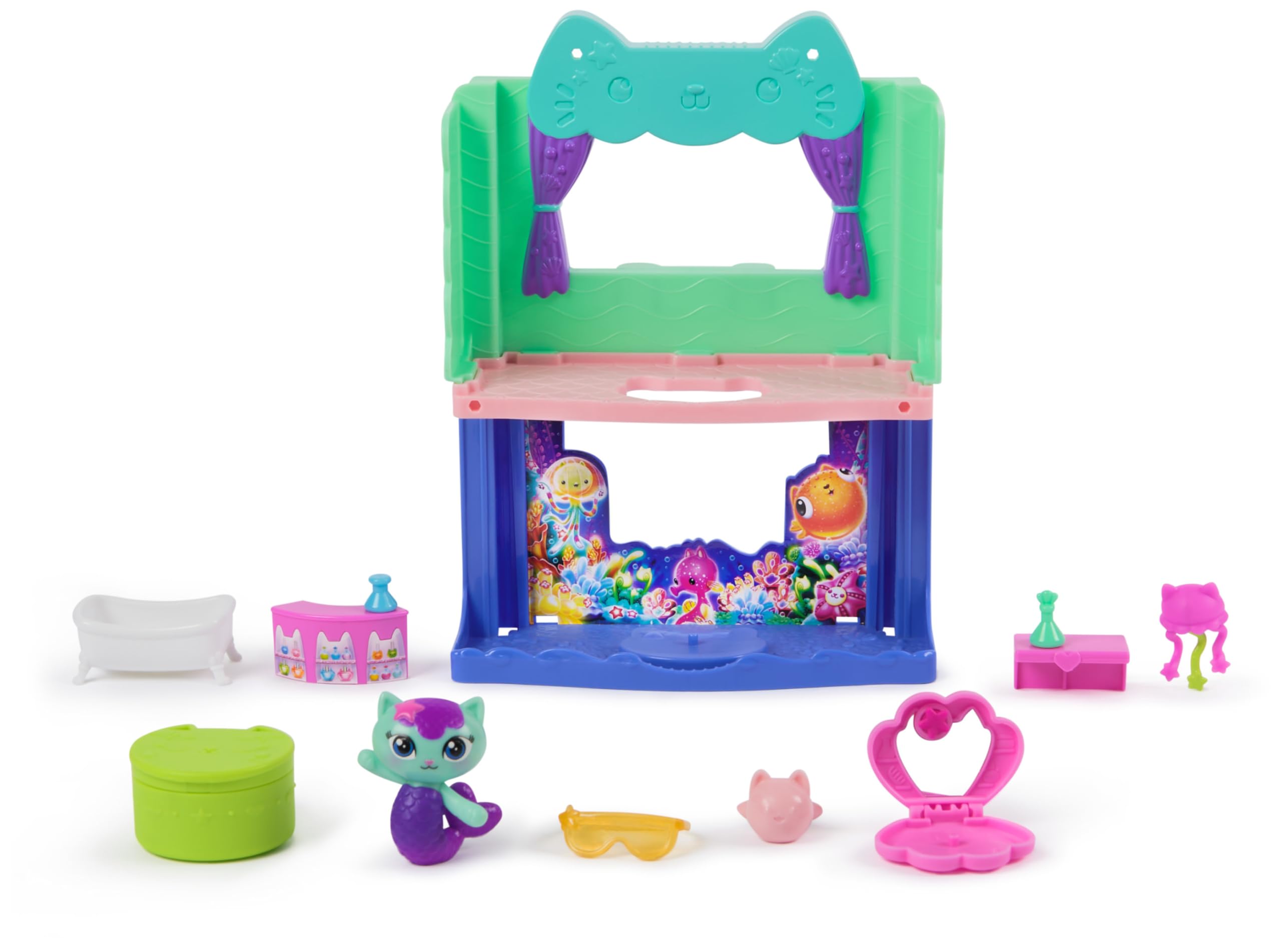 DREAMWORKS GABBY'S DOLLHOUSE MerCat's Spa-wesome Bathroom Playset with Figure | 10 Pieces | Ages 3-6 4