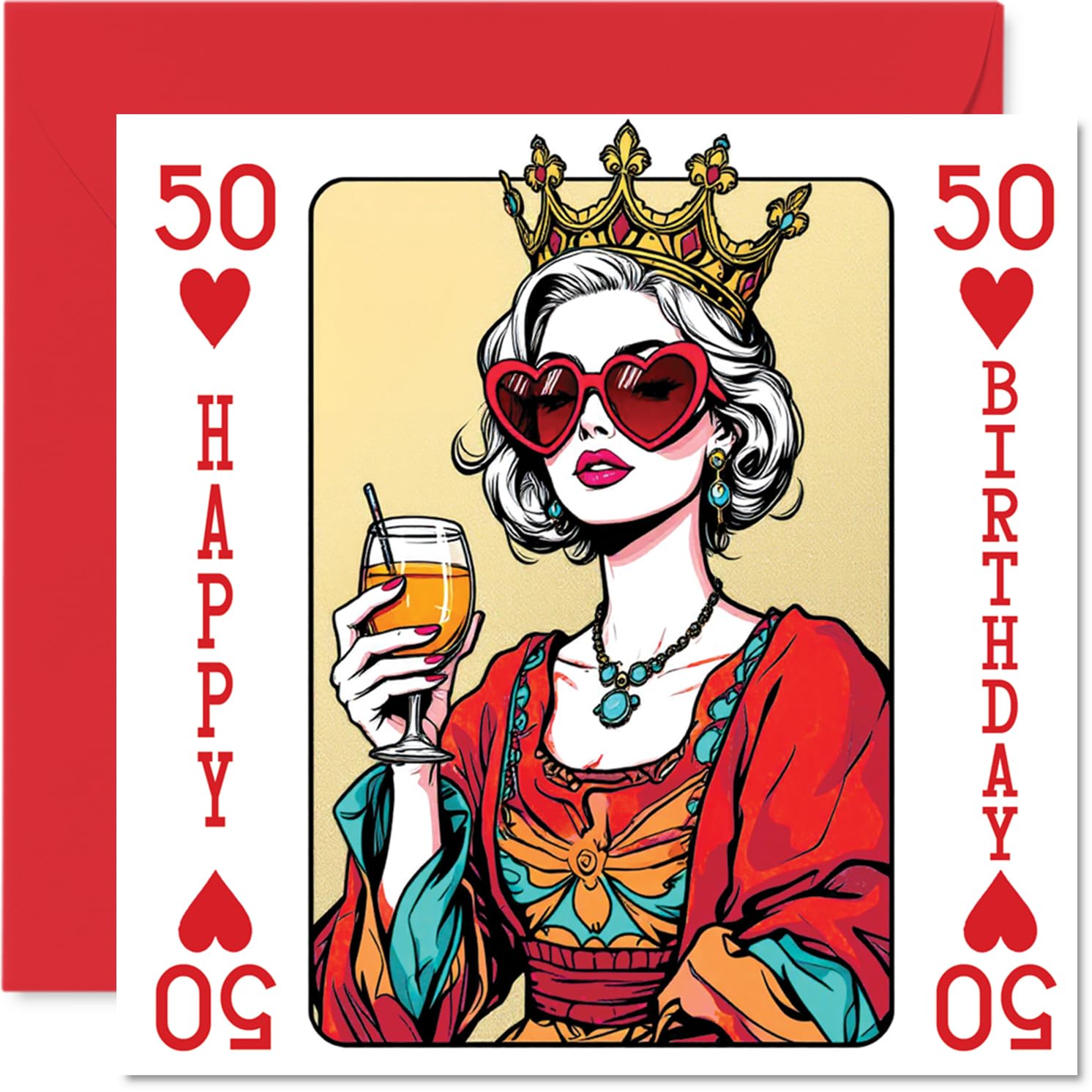 Stuff4 50th Birthday Card for Women - Queen Playing Card Design | 145mm Square
