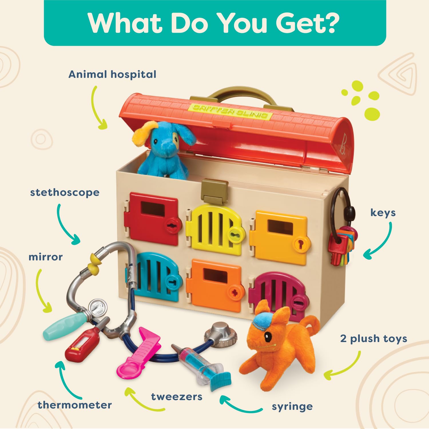 B. toys Critter Clinic Vet Set - 9 Pieces | Toy Veterinarian Playset | Ages 2+ 4