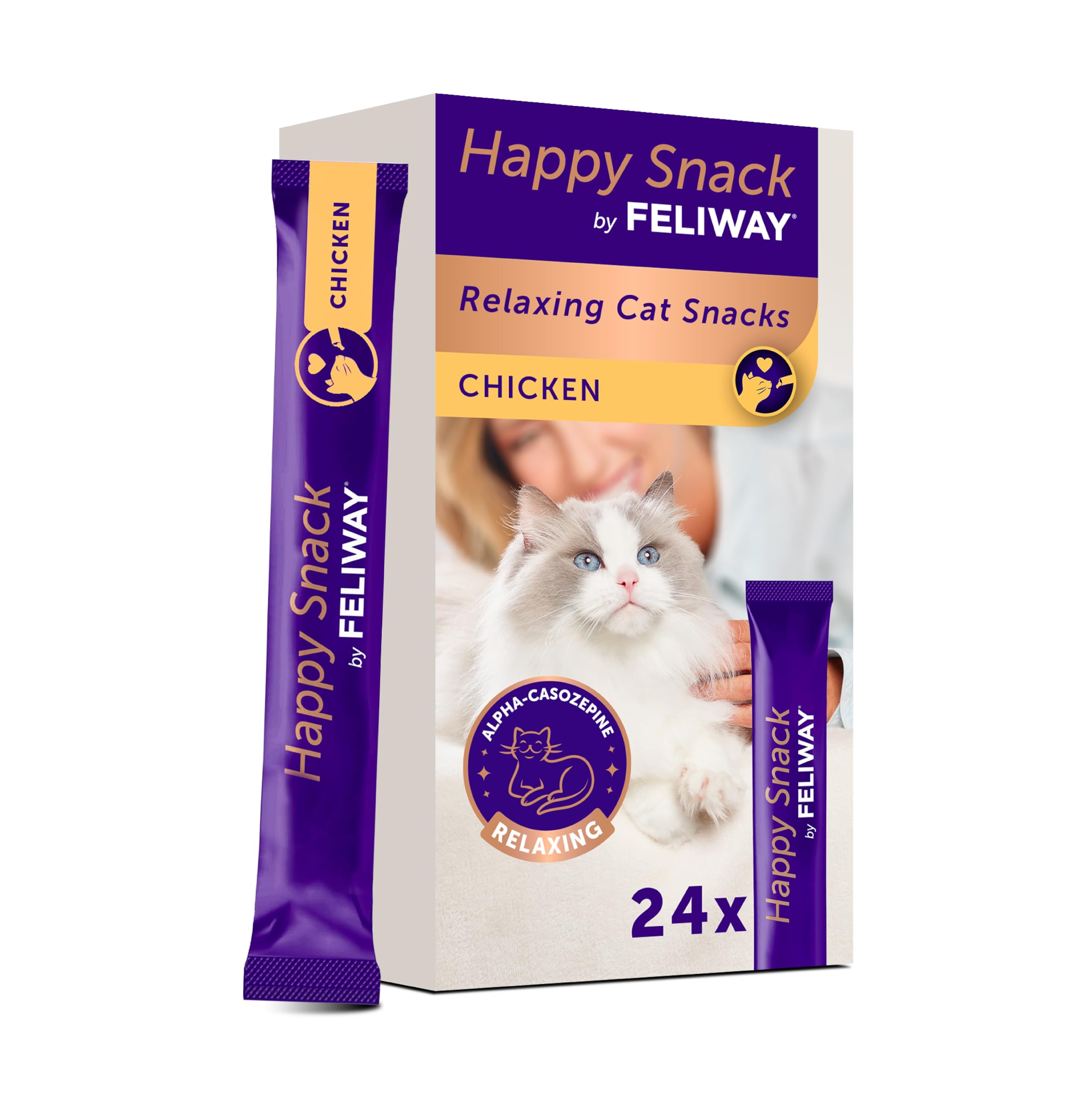 Feliway Happy Snack for Cats - Chicken Flavor Calming Treats | Box of 24 Sticks
