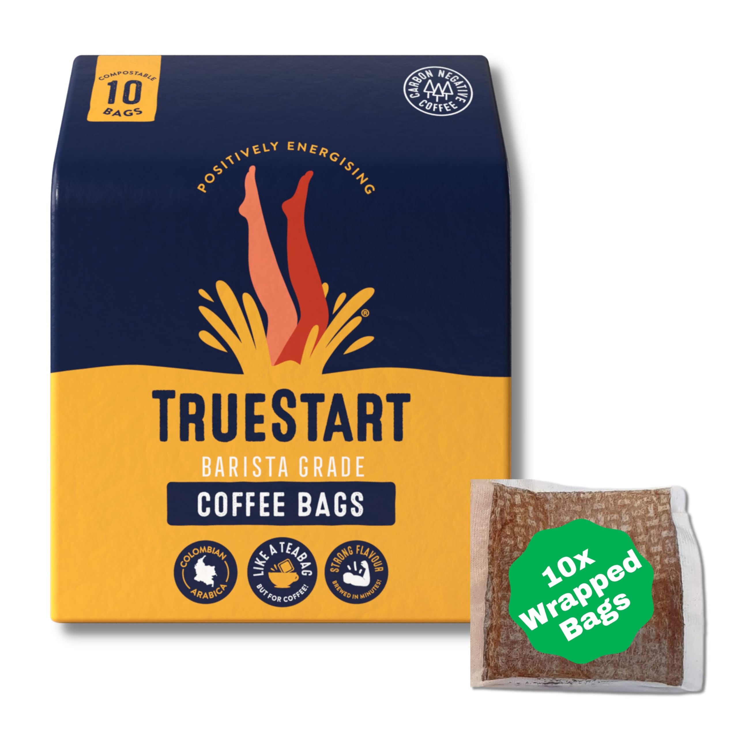 TRUESTART Coffee Bags - Smooth Energising Colombian Arabica, Mycotoxin-Free, 10 Count