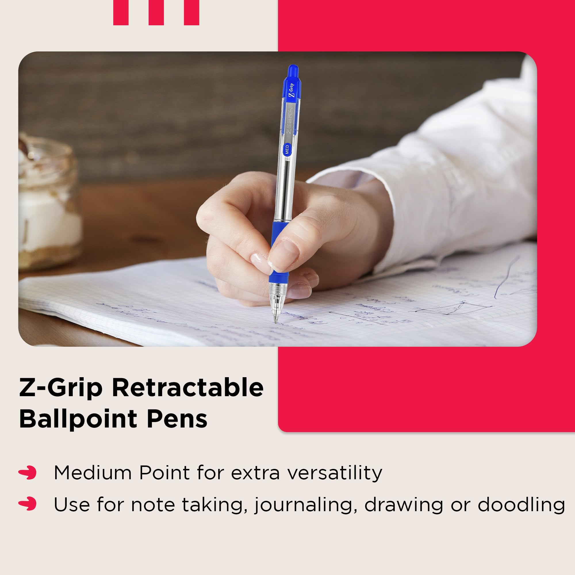 Zebra Pen Z Grip Retractable Ballpoint Pens - Assorted Colors, 8 Pack | Medium Point | Soft Ribbed Grip 5