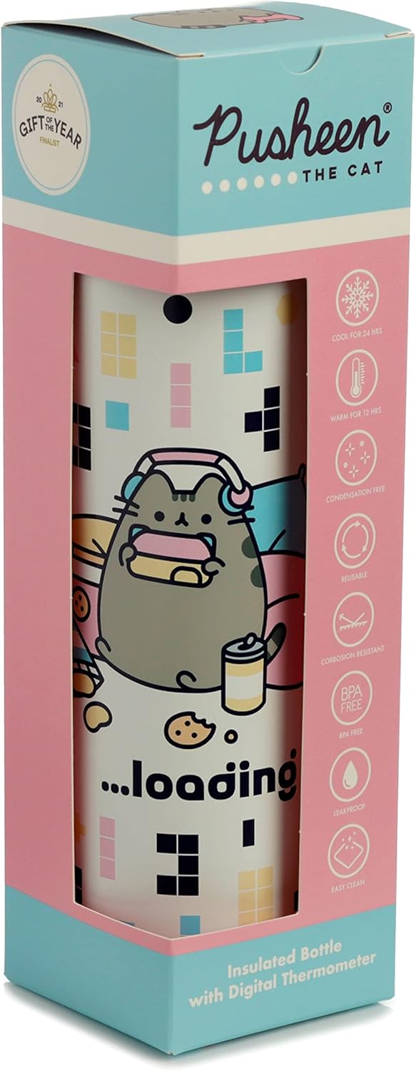 Puckator Pusheen Stainless Steel Insulated Water Bottle with LED Temperature Display (BOT149)