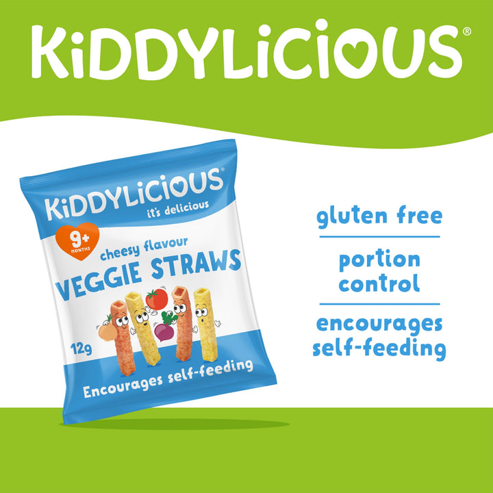 Kiddylicious Cheesy Veggie Straws - Natural Flavour Snack for Kids 9M+