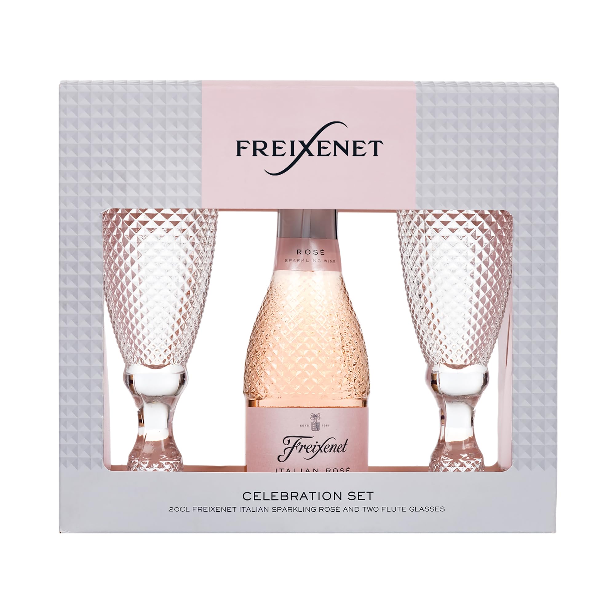 Freixenet Extra Dry Sparkling Rosé Prosecco 200ml with 2 Flutes - Celebration Gift Set