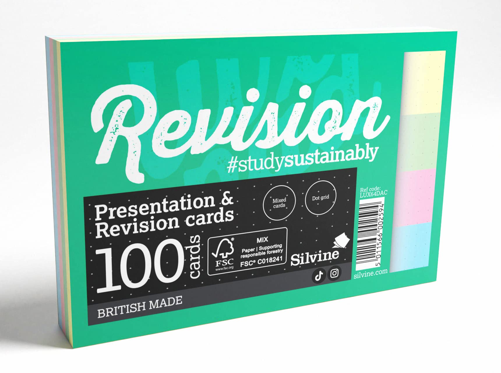 Silvine Luxpad Revision A6 Flash Cards - 5mm Dot Grid | 100 Cards | Assorted Colours 1