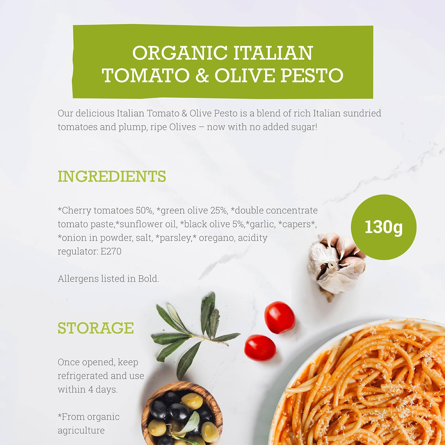 Mr Organic Tomato & Olive Pesto - Organic, No Added Sugar | 130g Jar