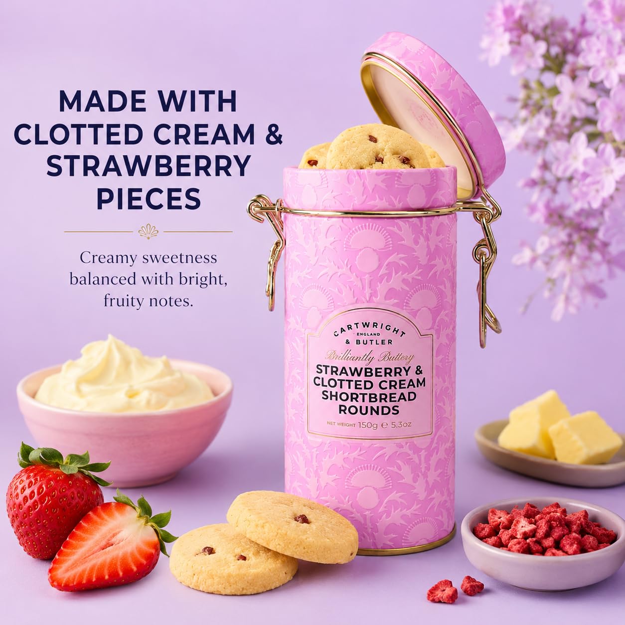 Cartwright & Butler Strawberry & Clotted Cream Shortbread Tin - 150g 6