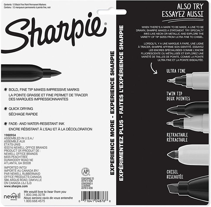 Sharpie Permanent Markers - Fine Point Black (12 Count)