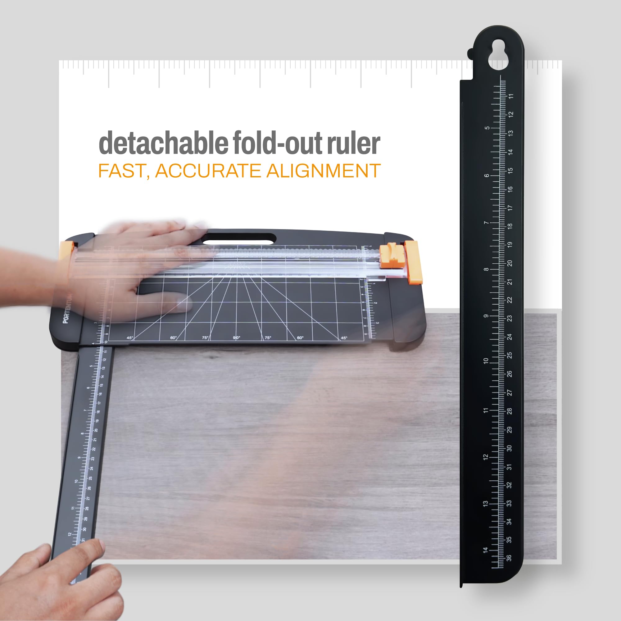 PORTENTUM A4 Paper Cutter with Scoring Tool - Cuts 12 Sheets | Extendable Ruler | Model PCS-1 4