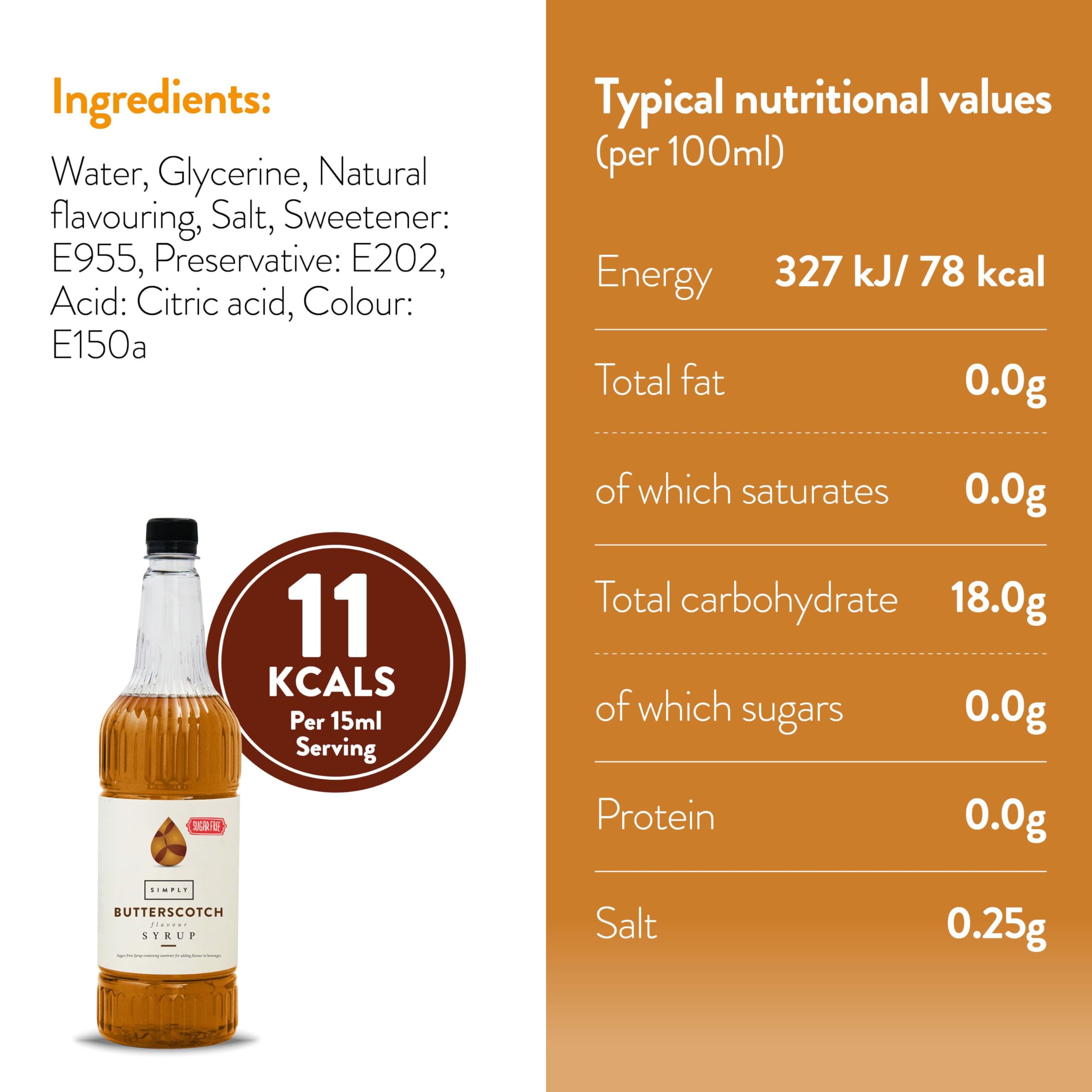 Simply Sugar Free Butterscotch Syrup - Low Calorie, Vegan, Nut Free | 1L 3