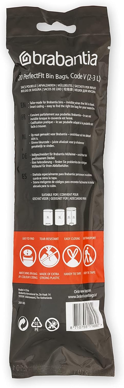 Brabantia - PerfectFit Bin Liners Multipack (Size V/2-3 Litre) Thick Plastic