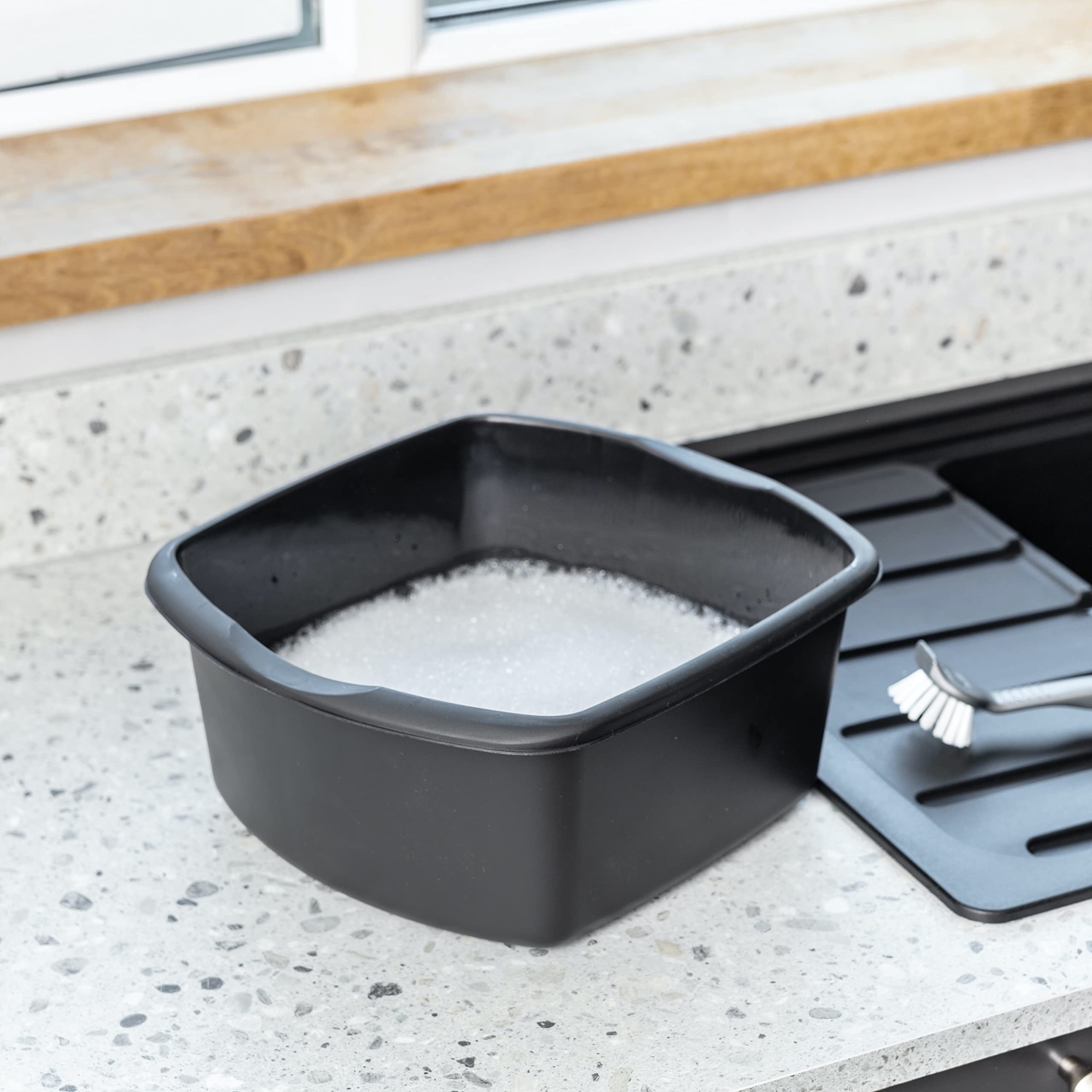 Addis - 8 Litre Small Rectangular Plastic Washing Up Bowl, Black 8