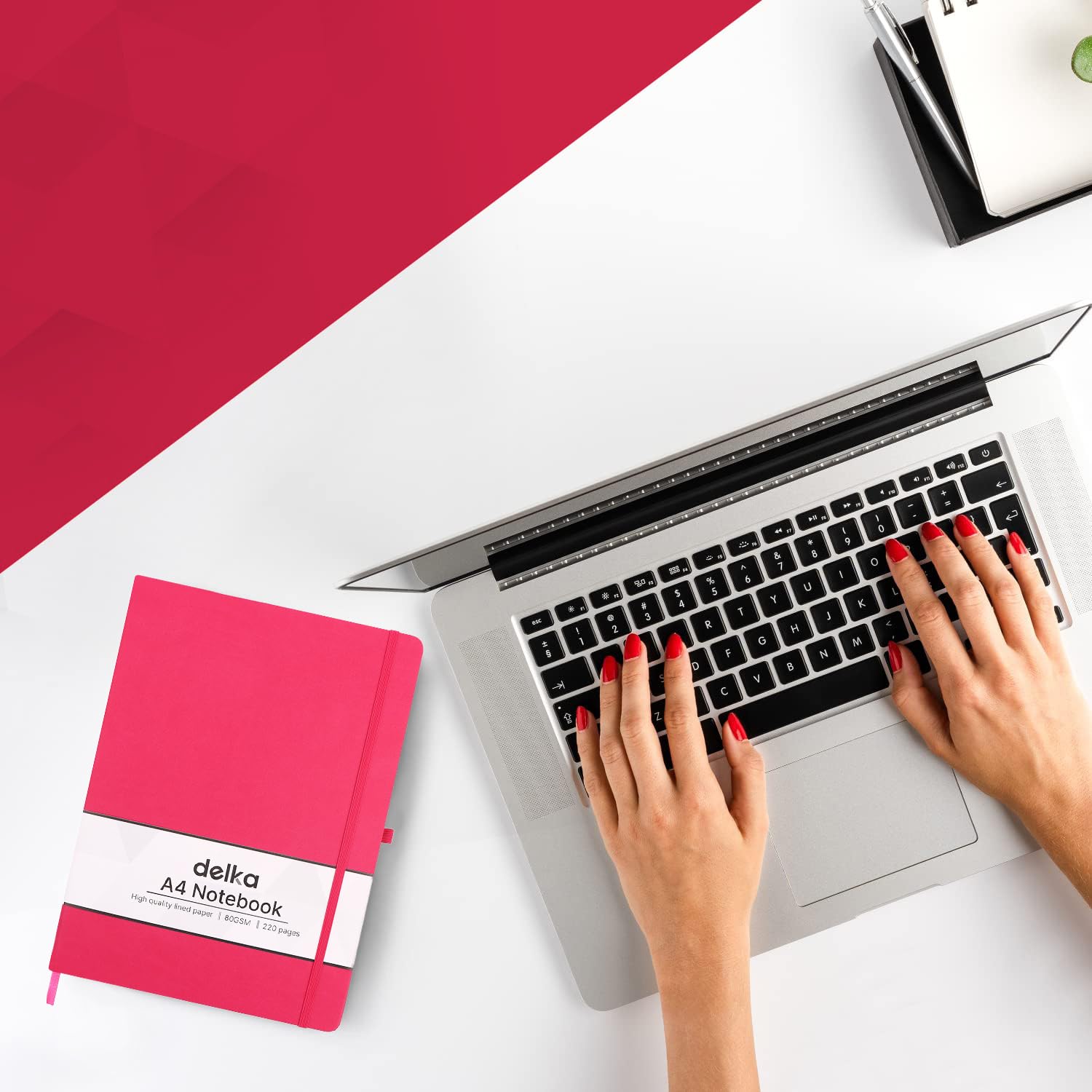 delka A4 Notebook - Vegan Leather Hard Cover | 80 Sheets Ruled Pages | Dark Pink 2