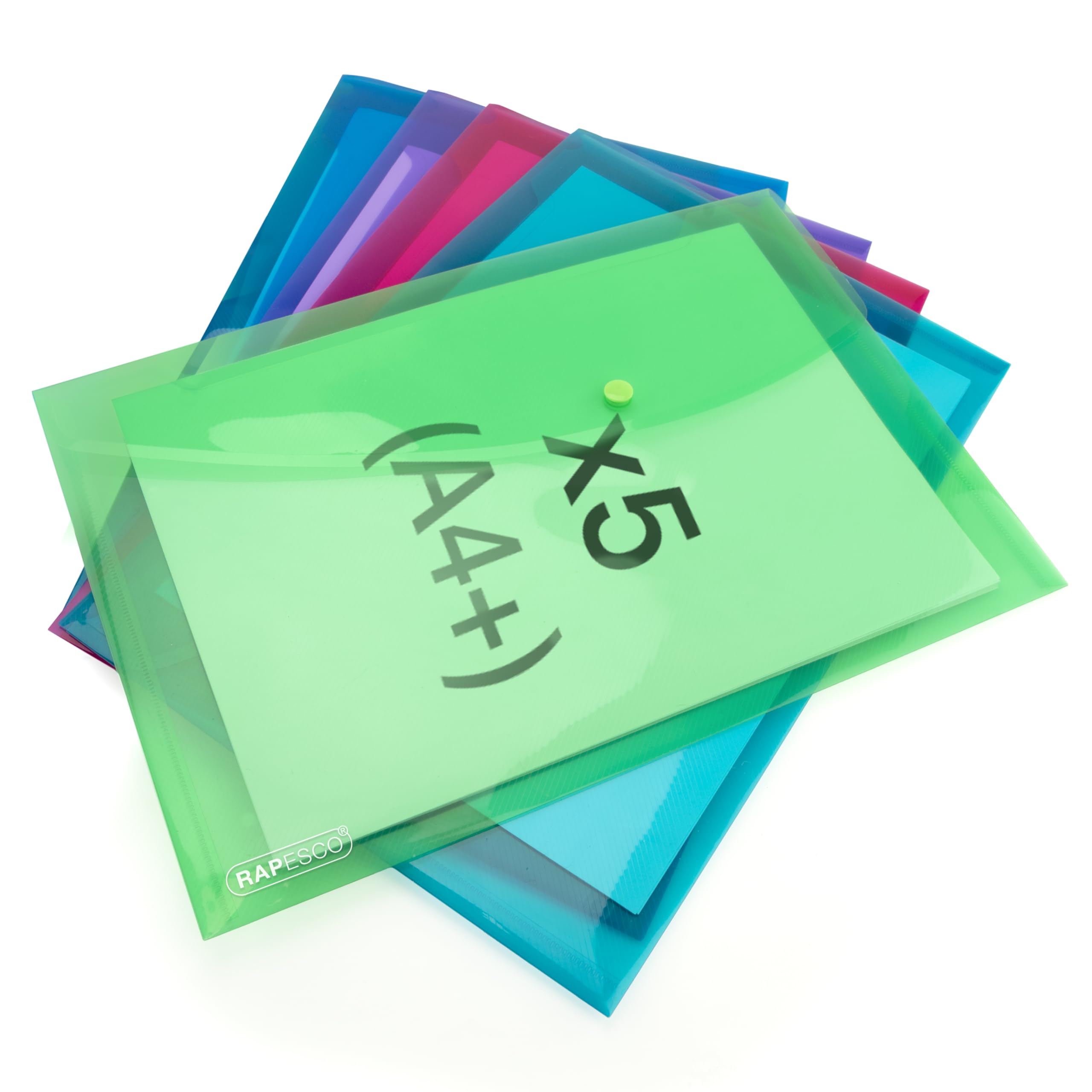 RAPESCO 1839 ECO Recycled Popper Wallets - A4+, Assorted Bright Transparent, Pack of 5 1