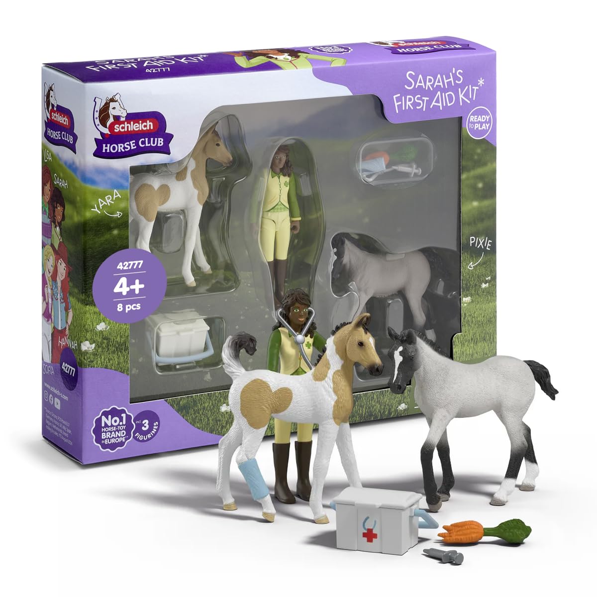 SCHLEICH Horse Club 7 PC Horse Vet First Aid Kit Playset with 2 Foal Figures