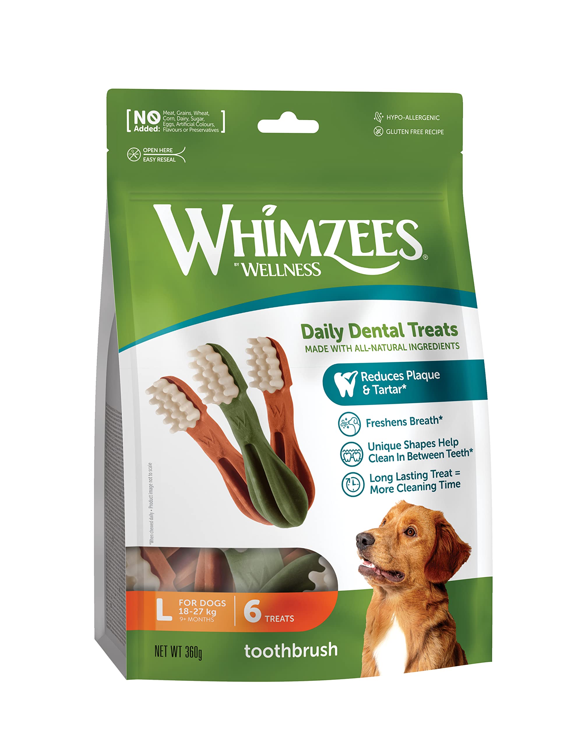 WHIMZEES By Wellness Natural Grain-Free Dog Dental Chews for Large Breeds | 360g Bag 1