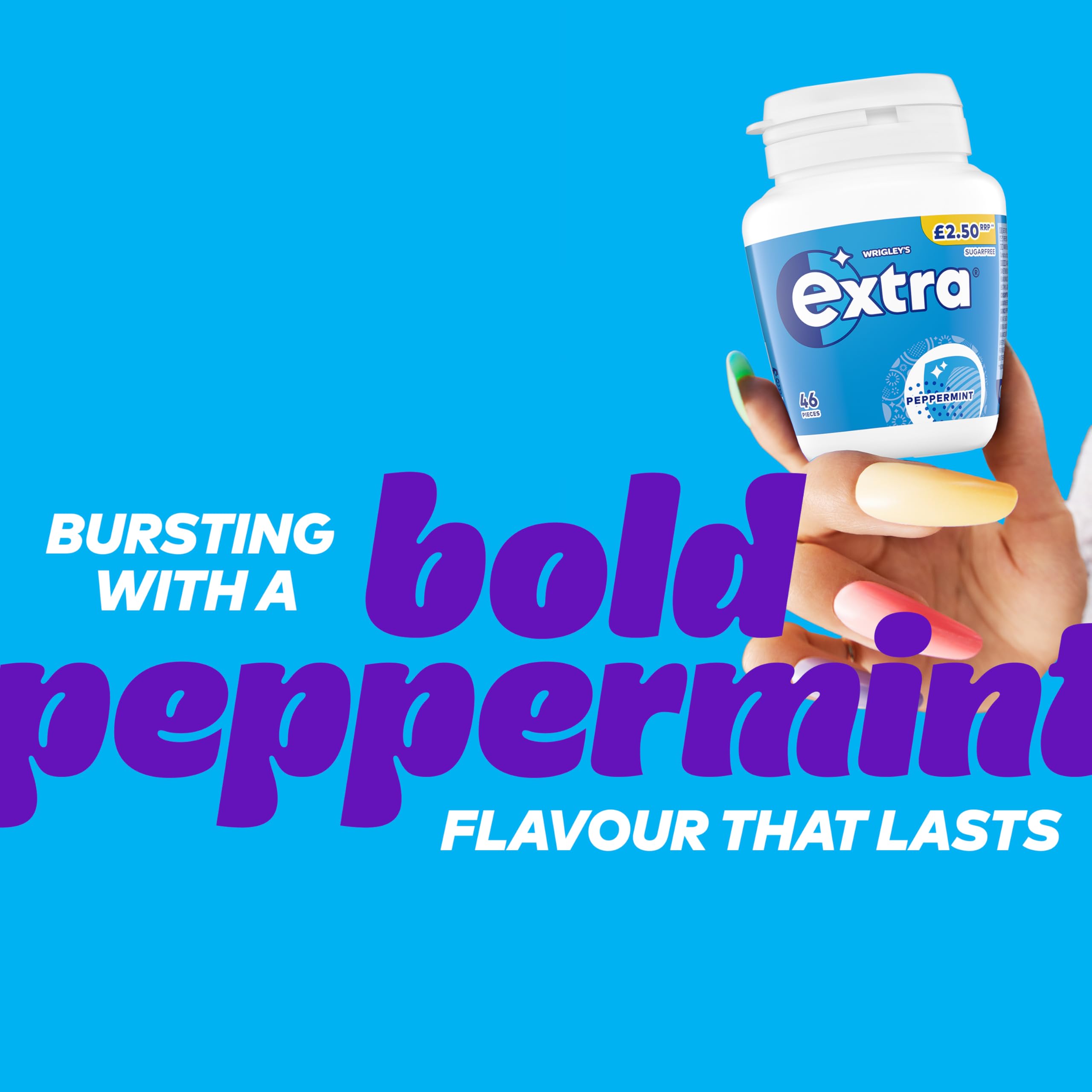 Extra Peppermint Sugar Free Chewing Gum Bottle - 46 Pieces | Xylitol Formula