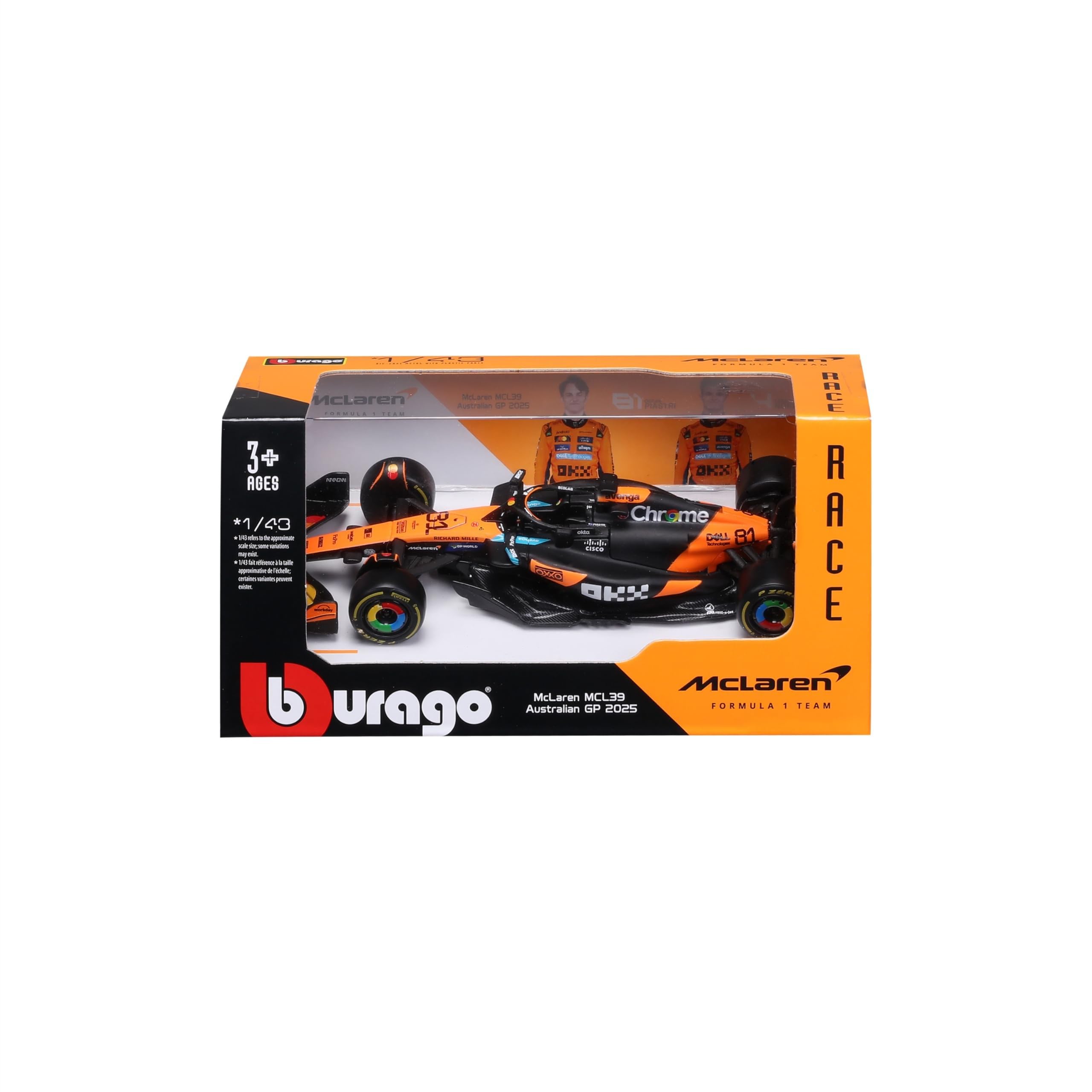 Bburago McLaren MCL39 2025 #81 Piastri 1:43 Scale Diecast Car | Papaya/Black Livery | Metal Construction