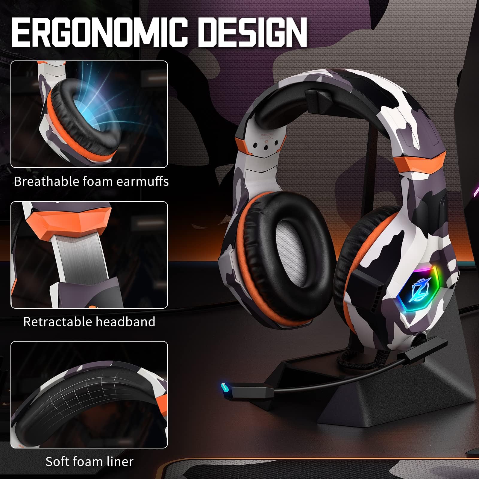 Ozeino ZW10 Gaming Headset - Surround Sound, Noise-Cancelling Mic, Multi-Platform Compatible 2