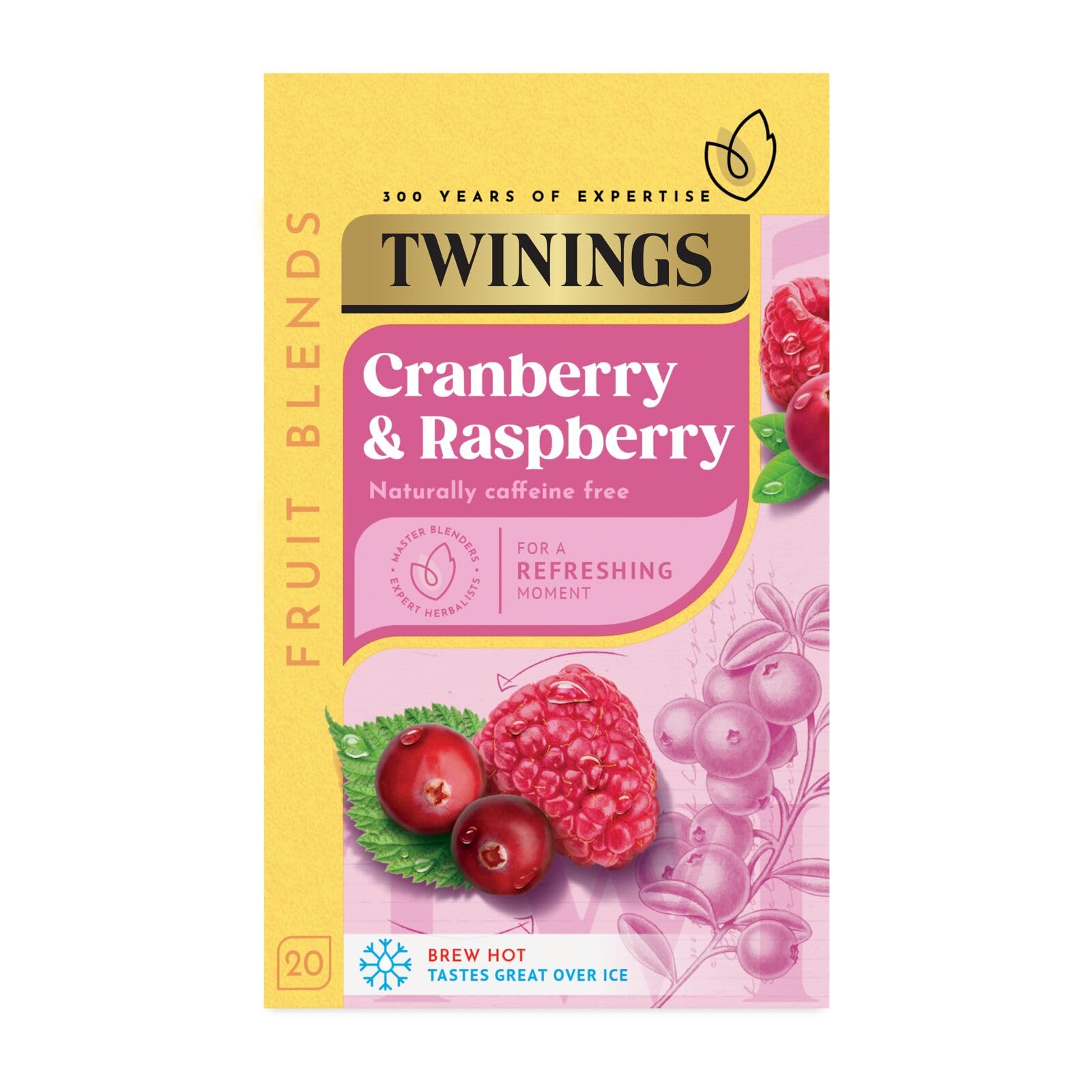 Twinings Cranberry & Raspberry Fruit Infusion Tea - 20 Biodegradable Teabags, Caffeine & Sugar Free