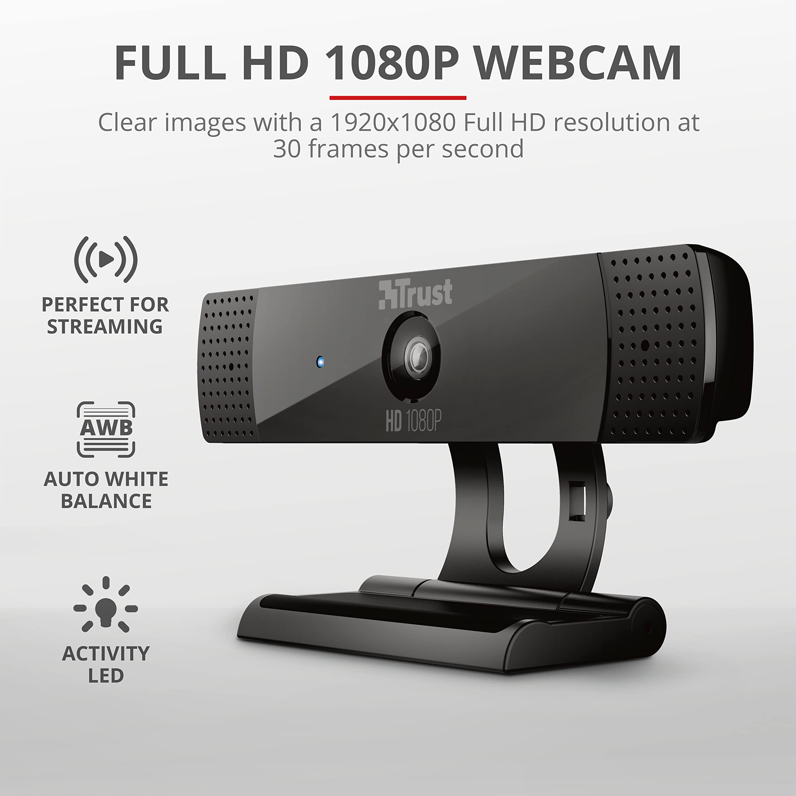 Trust Gaming GXT 1160 Vero Full HD 1080p Webcam with Built-in Microphone | Fixed Focus | USB 2