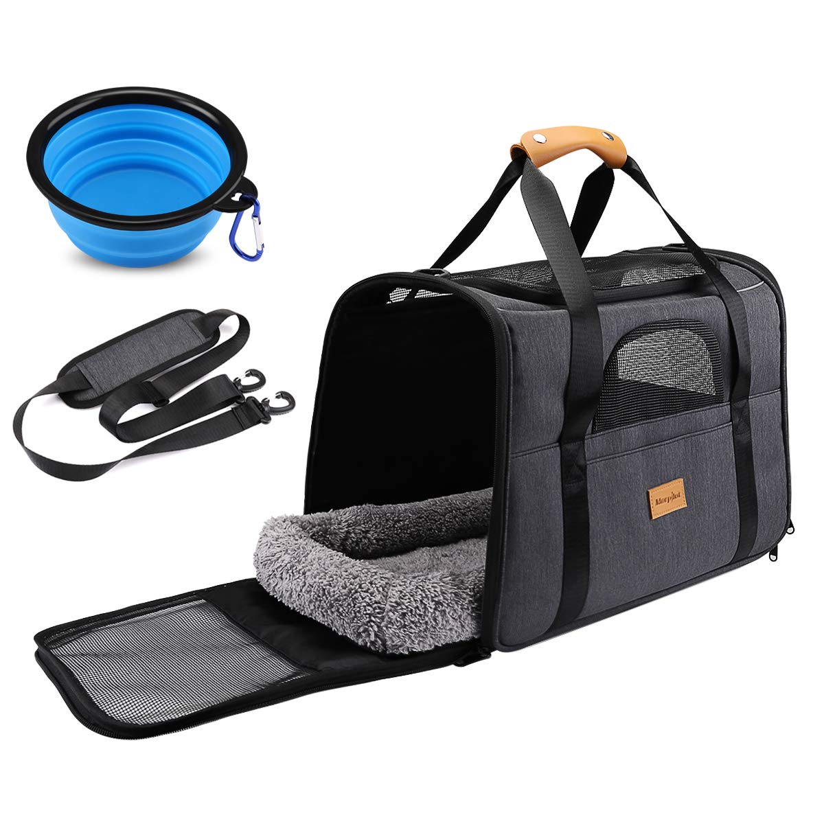 Morpilot Soft-Sided Pet Carrier - Airline Approved, Breathable Mesh, Includes Foldable Bowl | 44cm L x 31cm W x 34cm H 1