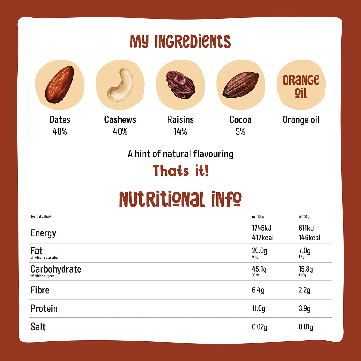 Nakd Cocoa Orange Fruit & Nut Bars - Vegan, Gluten Free - 36 x 35 g