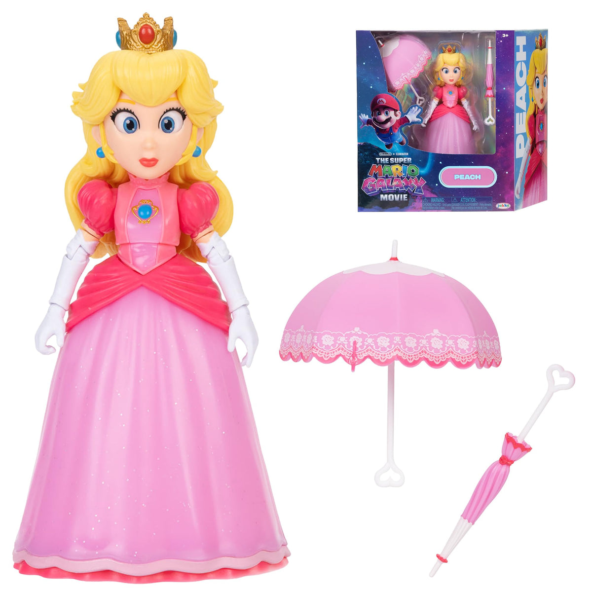 Super Mario Galaxy Movie Princess Peach Action Figure - 5 Inch, 10 Points of Articulation