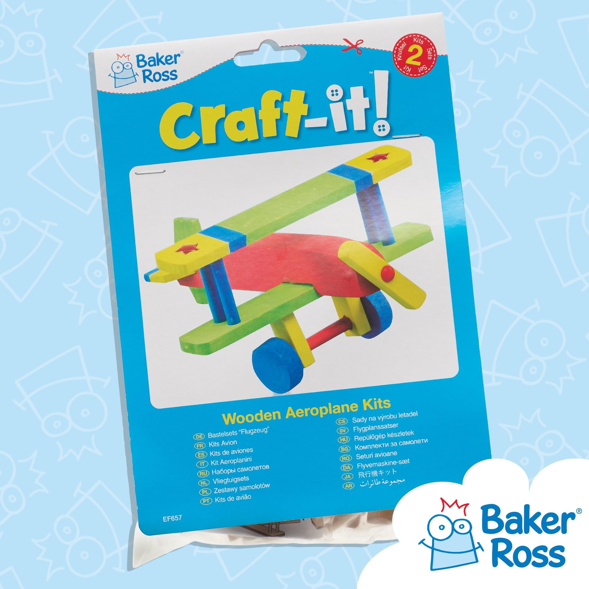 Baker Ross 3D Wooden Aeroplane Kits (Pack of 2) - Pre-cut Wood Craft for Kids Ages 5+ 6