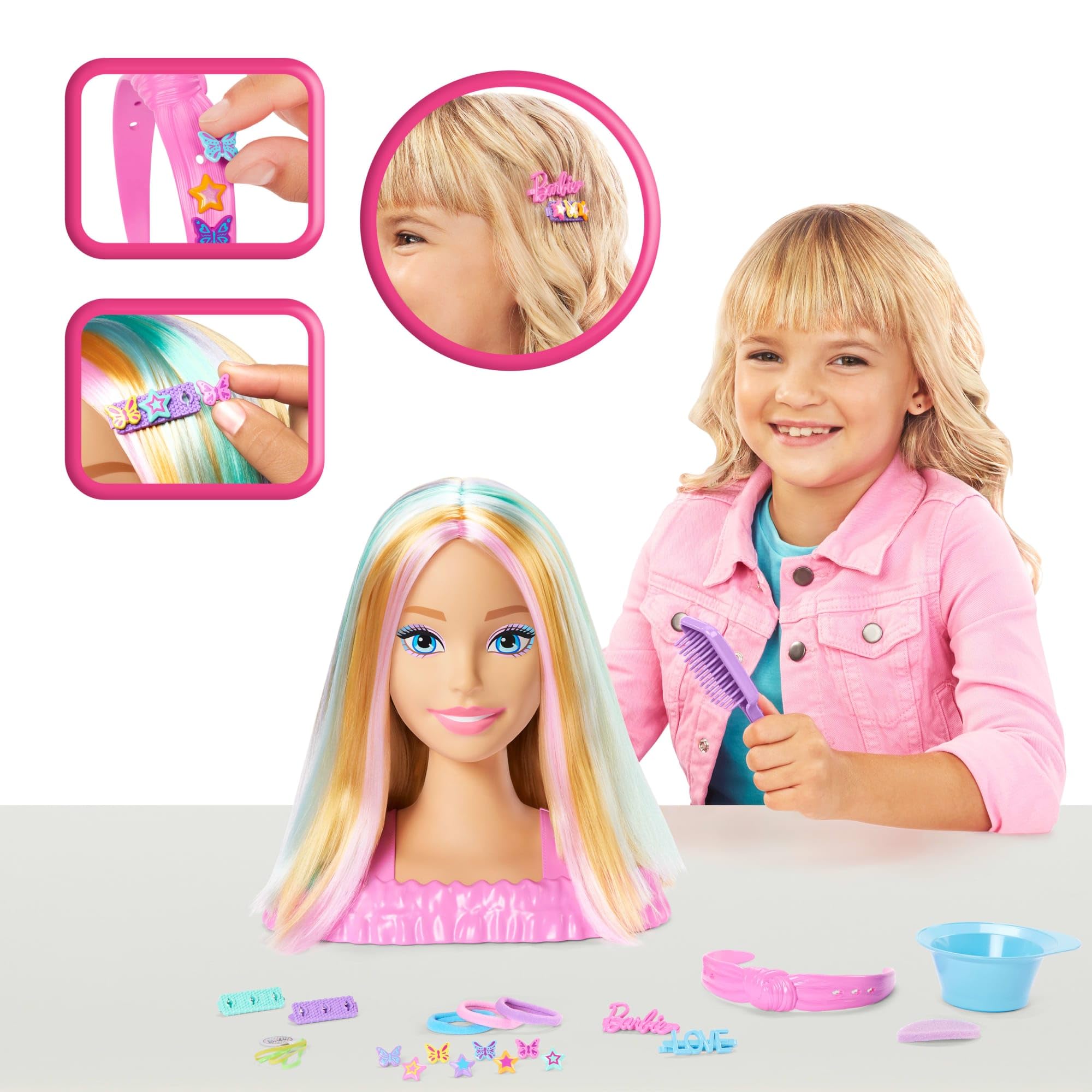 Barbie Styling Head with 20+ Hair Styling Accessories including Color Change Clips | Blonde | JFG81 2