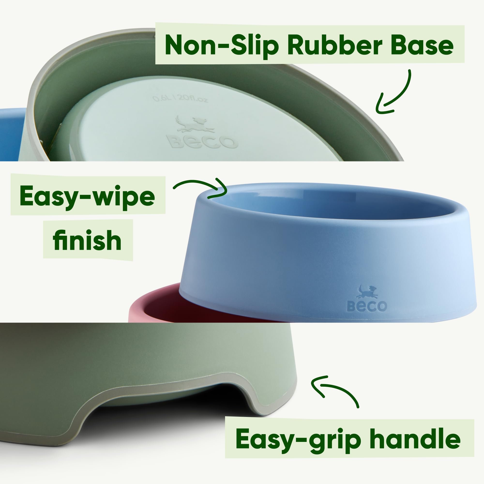 Beco Steady Dog Bowl - Recycled Plastic, Non-Slip Base | Small Size | Coastal Blue 3