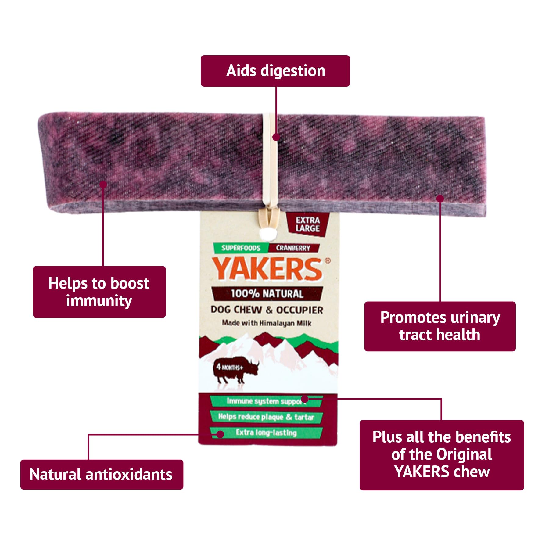 Yakers Cranberry Dog Chew for Medium Breeds | Protein & Calcium Rich | Dental Health Support