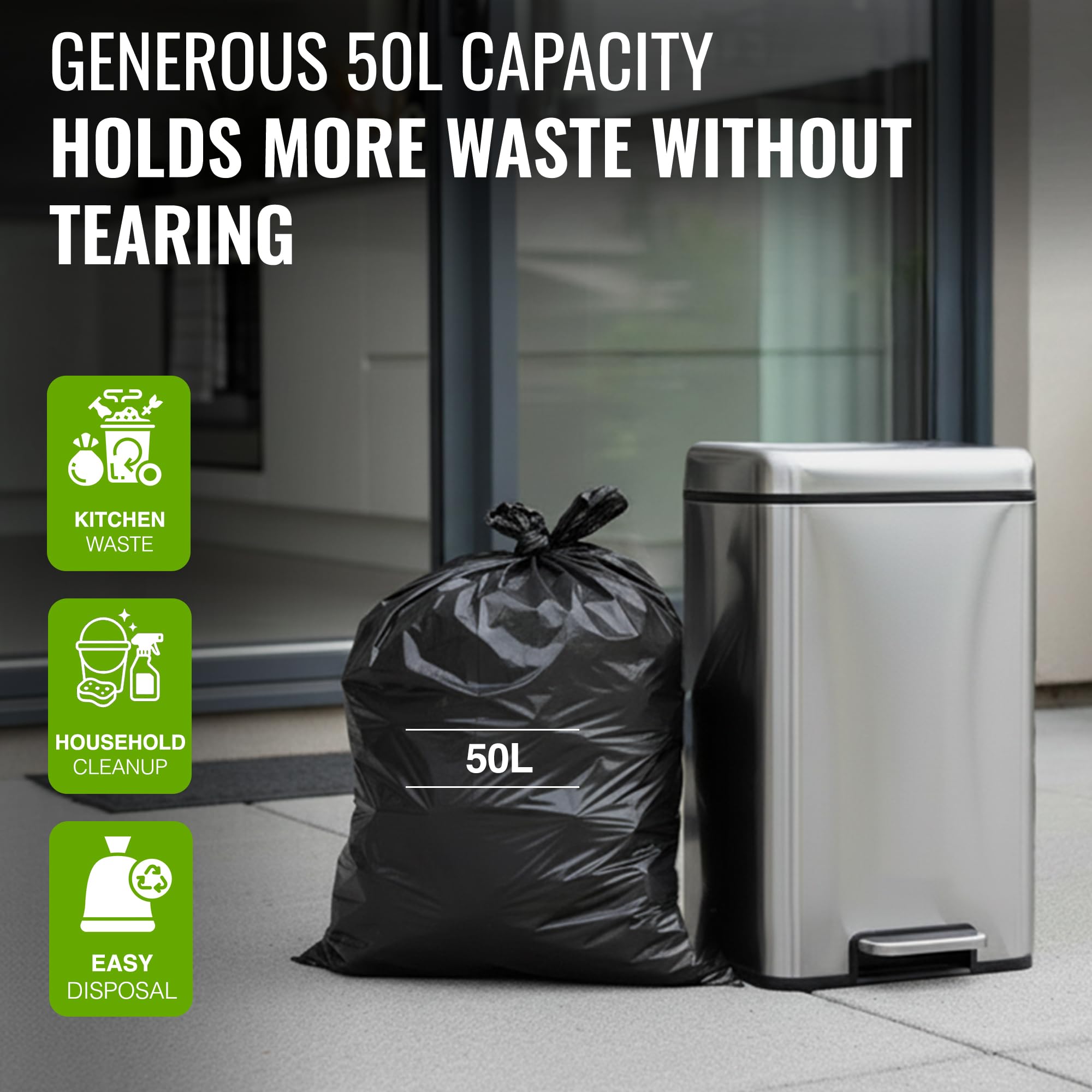 EcoBag 50L Heavy Duty Refuse Sacks - 50 Pack | 33 Micron | Recyclable 4