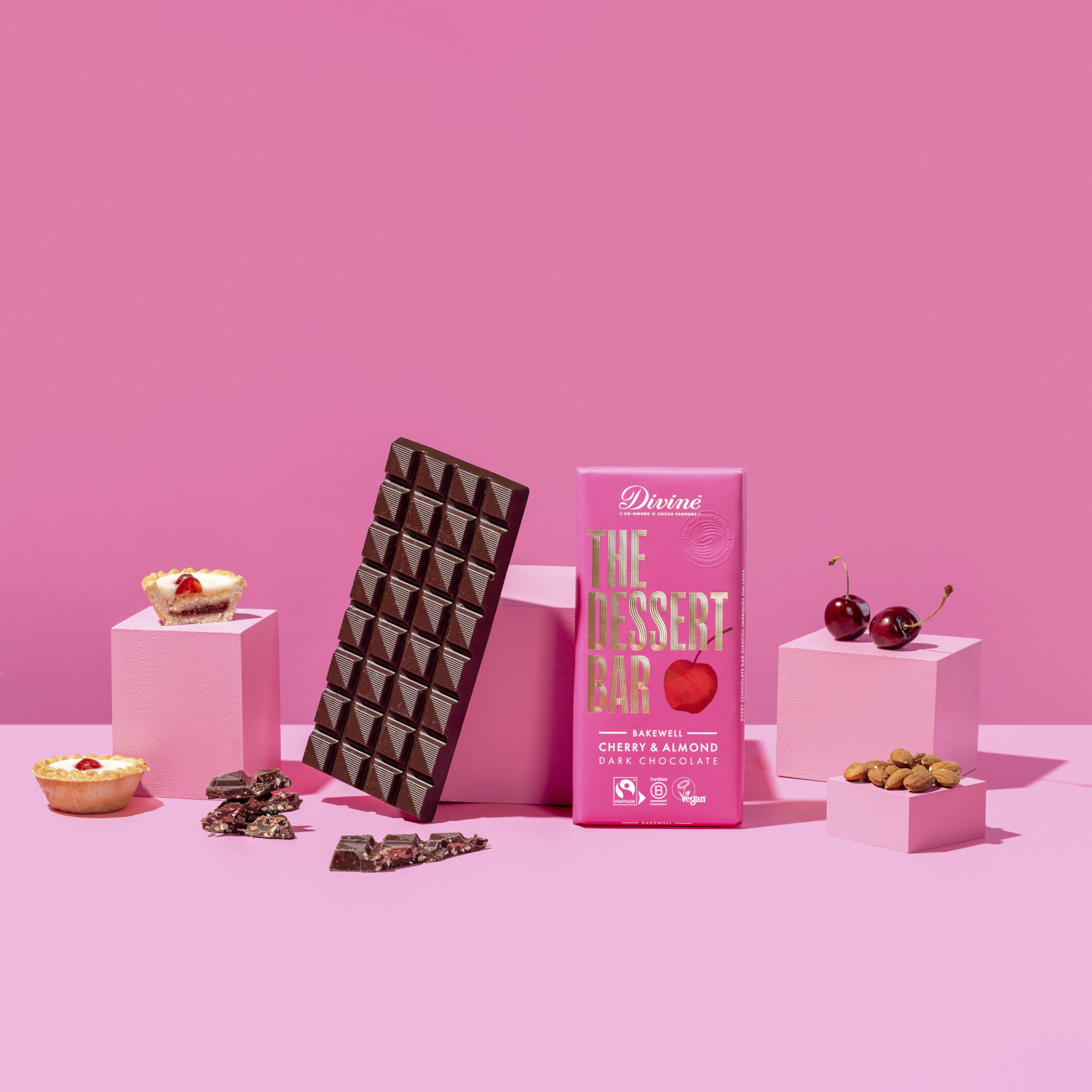 Divine Dark Chocolate Bakewell Bar with Cherry & Almond 60% Cocoa 180g 2
